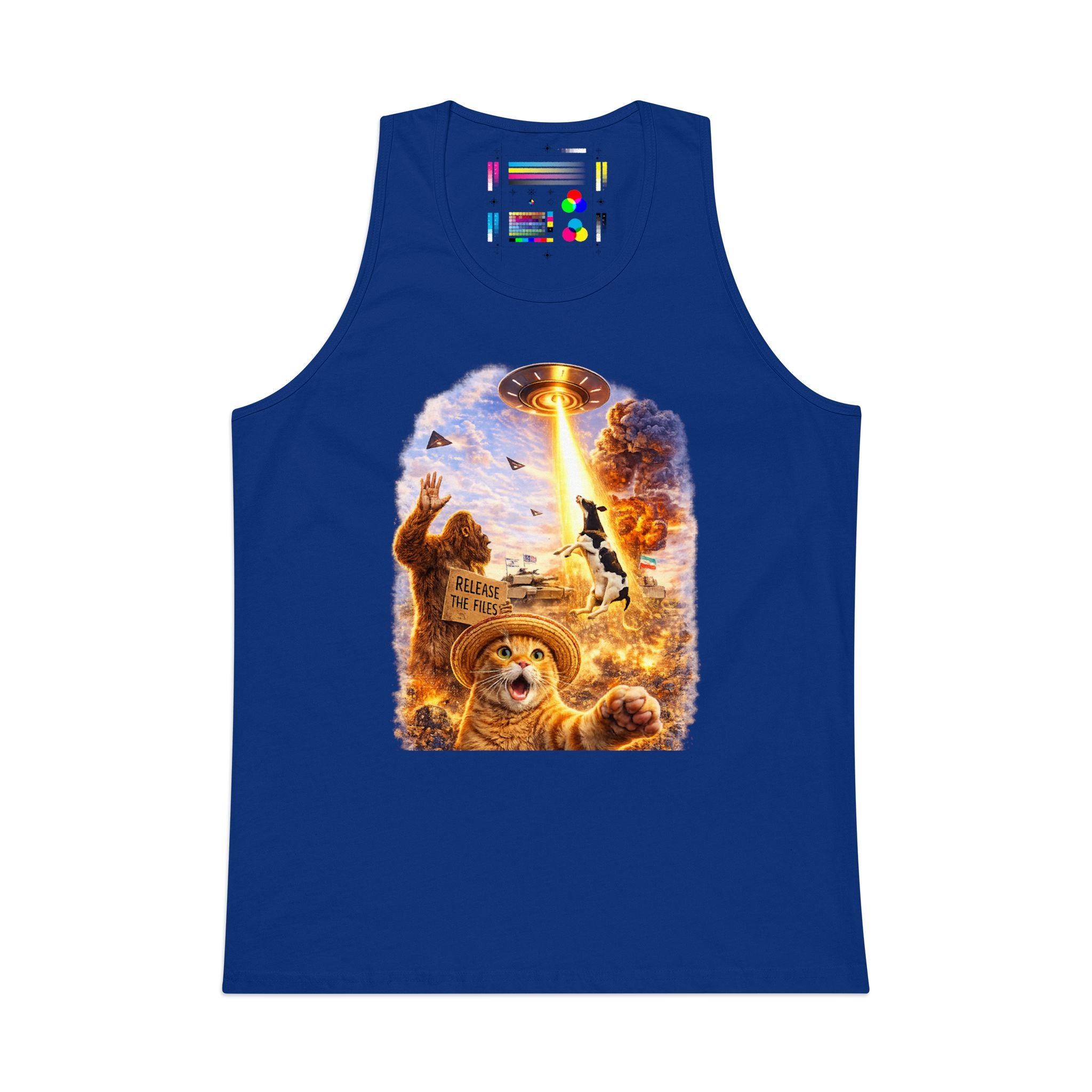 Alien Abduction Cat Selfie Muscle Tank — UFO World Chaos Graphic Tank