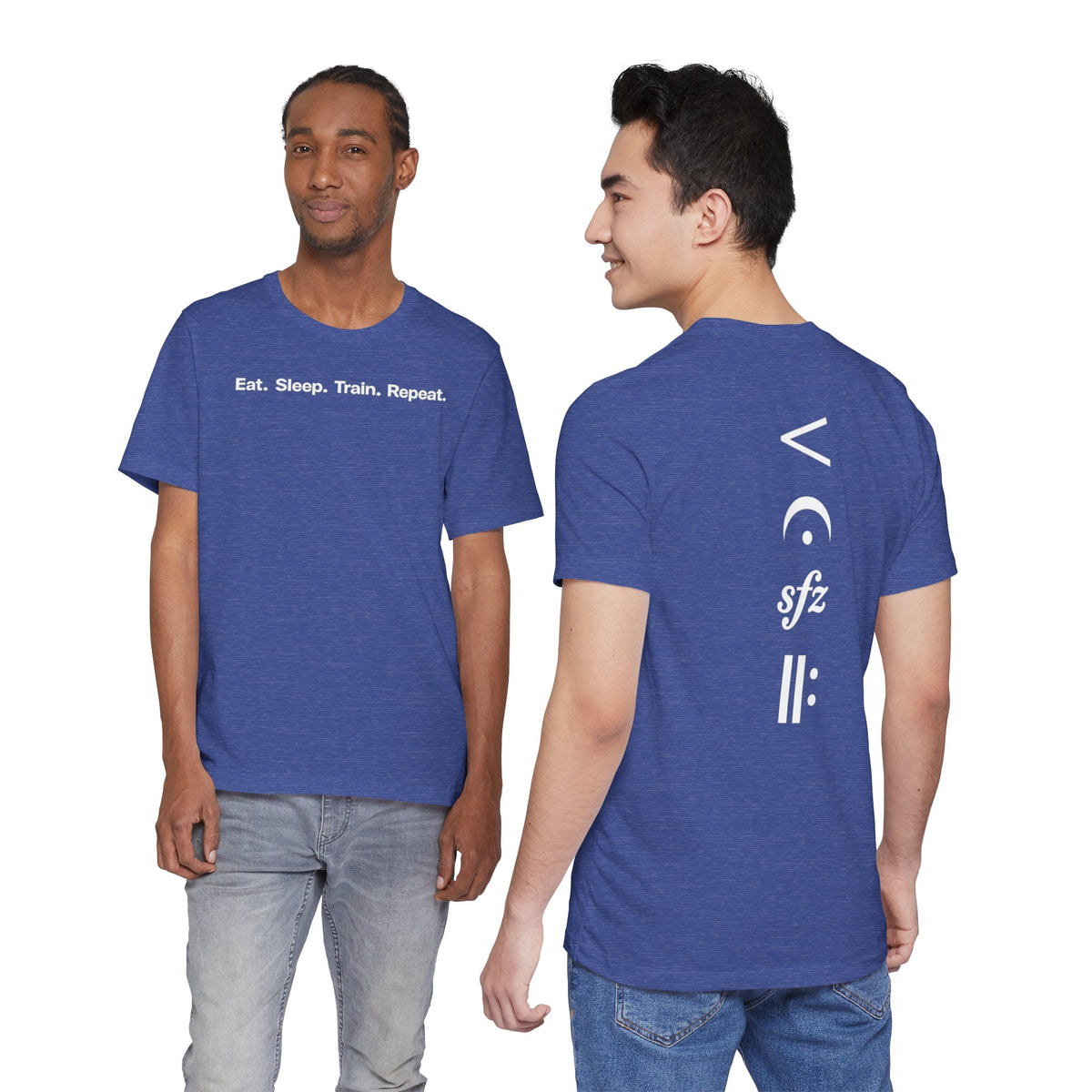 Eat. Sleep. Train. Repeat. Tee — Minimalist Music Symbols T‑Shirt