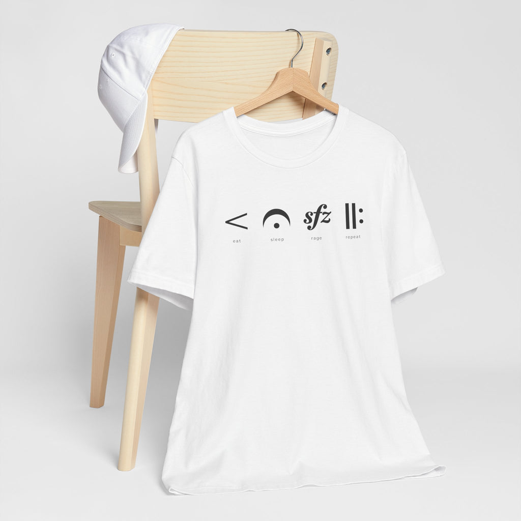 Eat, Sleep, Rage, Repeat Music Tee — Musical Symbols Graphic T-Shirt