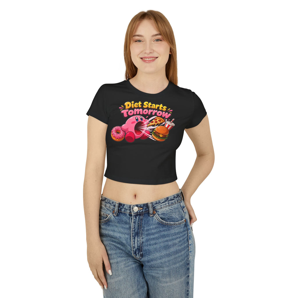 Diet Starts Tomorrow Baby Tee — Cute Kirby Eating Pizza, Donut & Burger Graphic