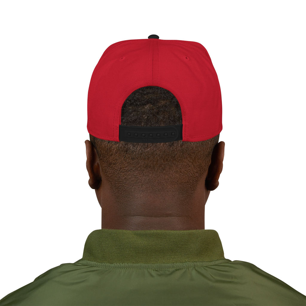 Embroidered Japanese Script Snapback Hat — Red/Black Streetwear Cap