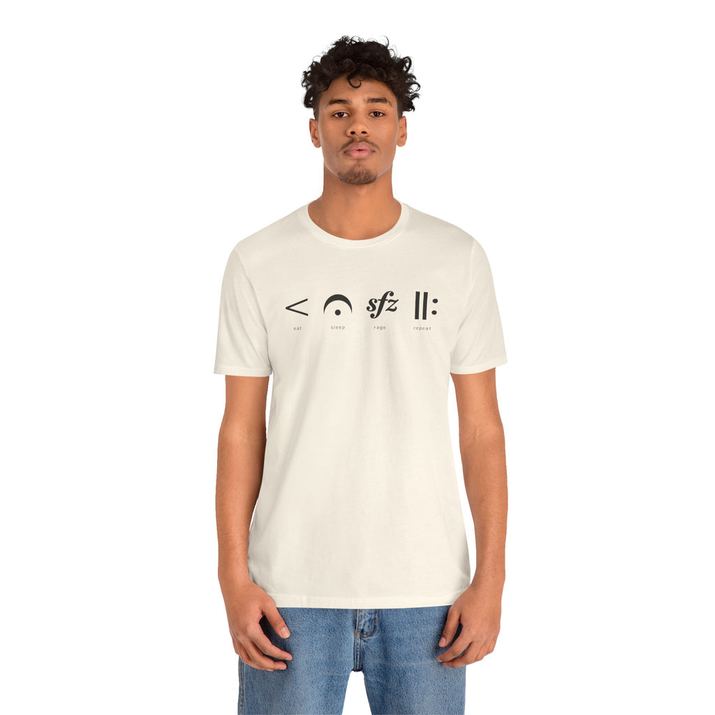 Eat, Sleep, Rage, Repeat Music Tee — Musical Symbols Graphic T-Shirt
