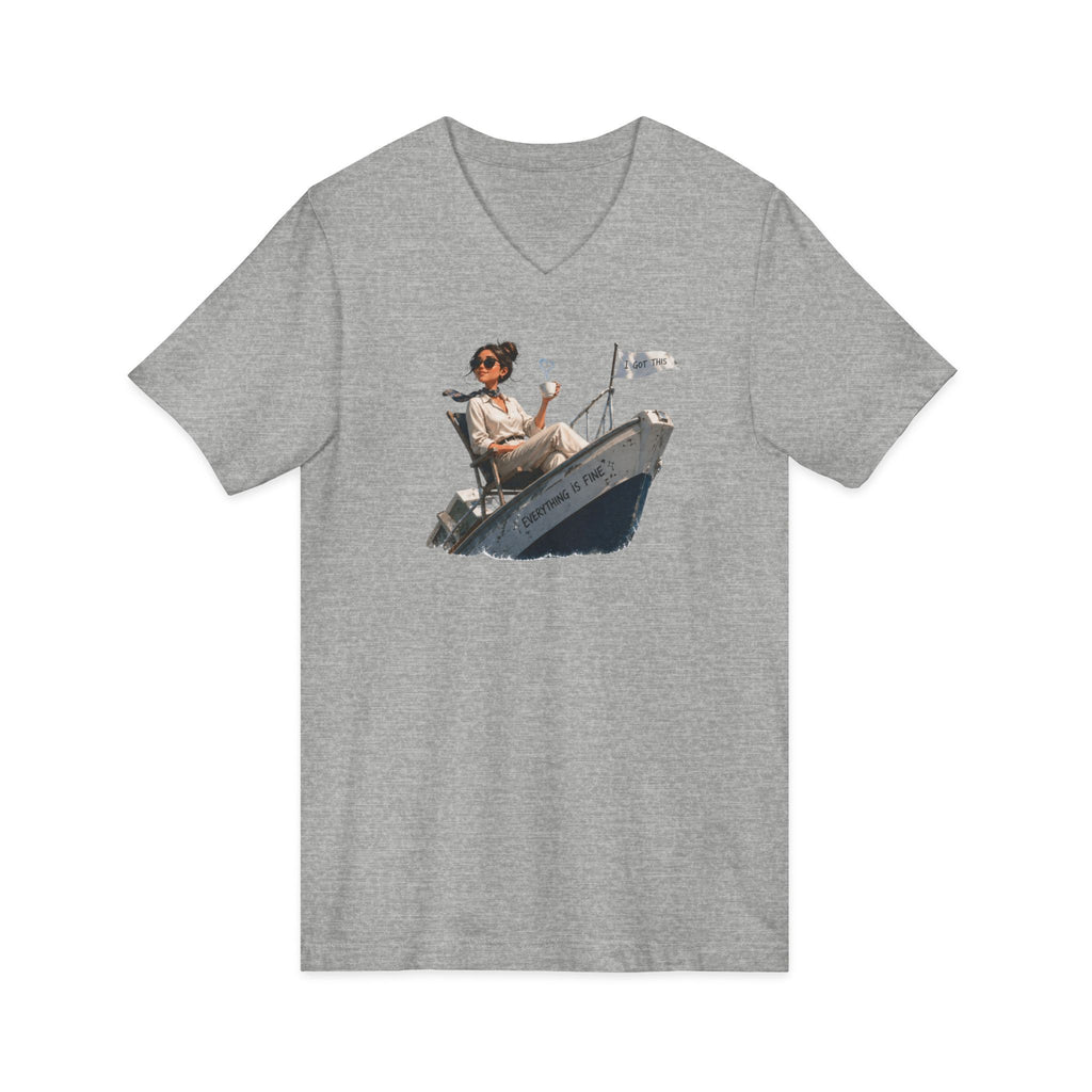 Captain Relaxing on Boat V-Neck Tee – Vintage Nautical Fishing Shirt