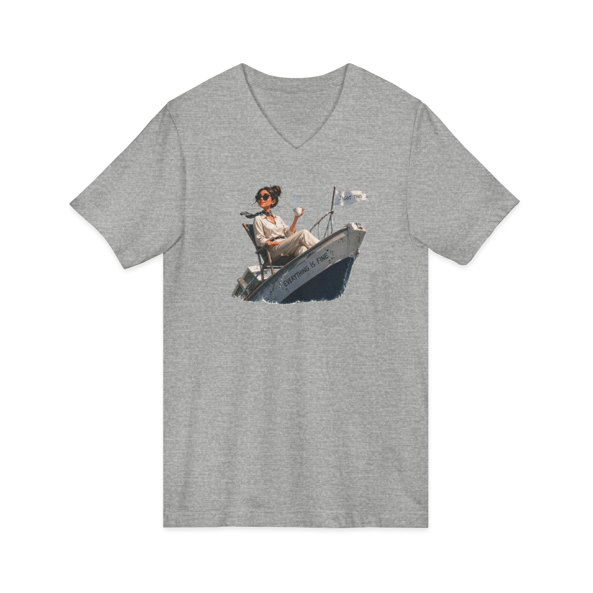 Captain Relaxing on Boat V-Neck Tee – Vintage Nautical Fishing Shirt
