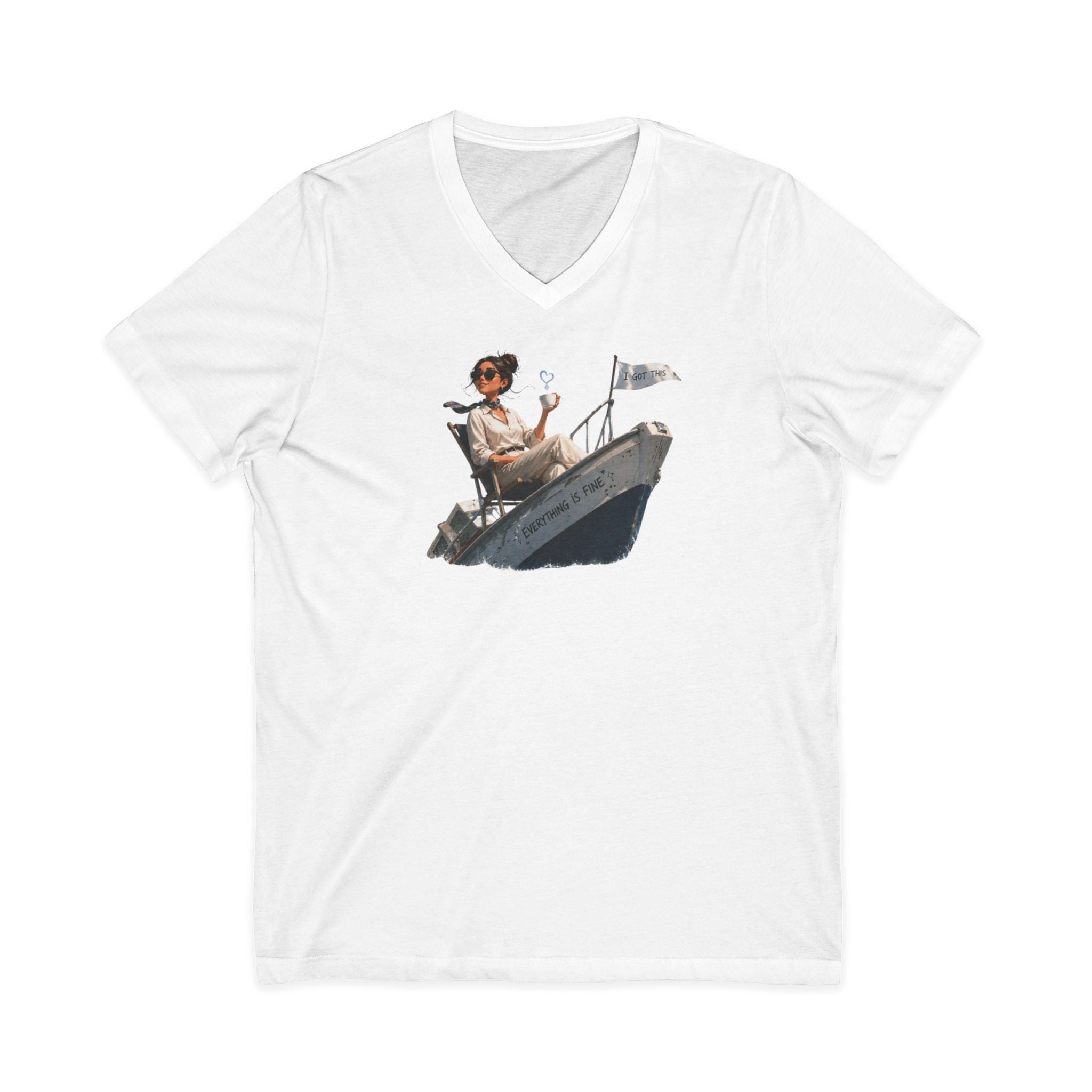 Captain Relaxing on Boat V-Neck Tee – Vintage Nautical Fishing Shirt