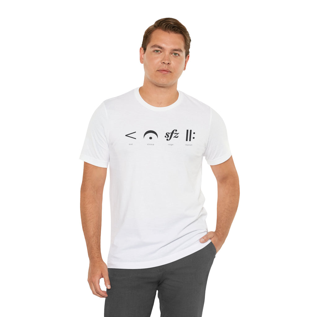 Eat, Sleep, Rage, Repeat Music Tee — Musical Symbols Graphic T-Shirt