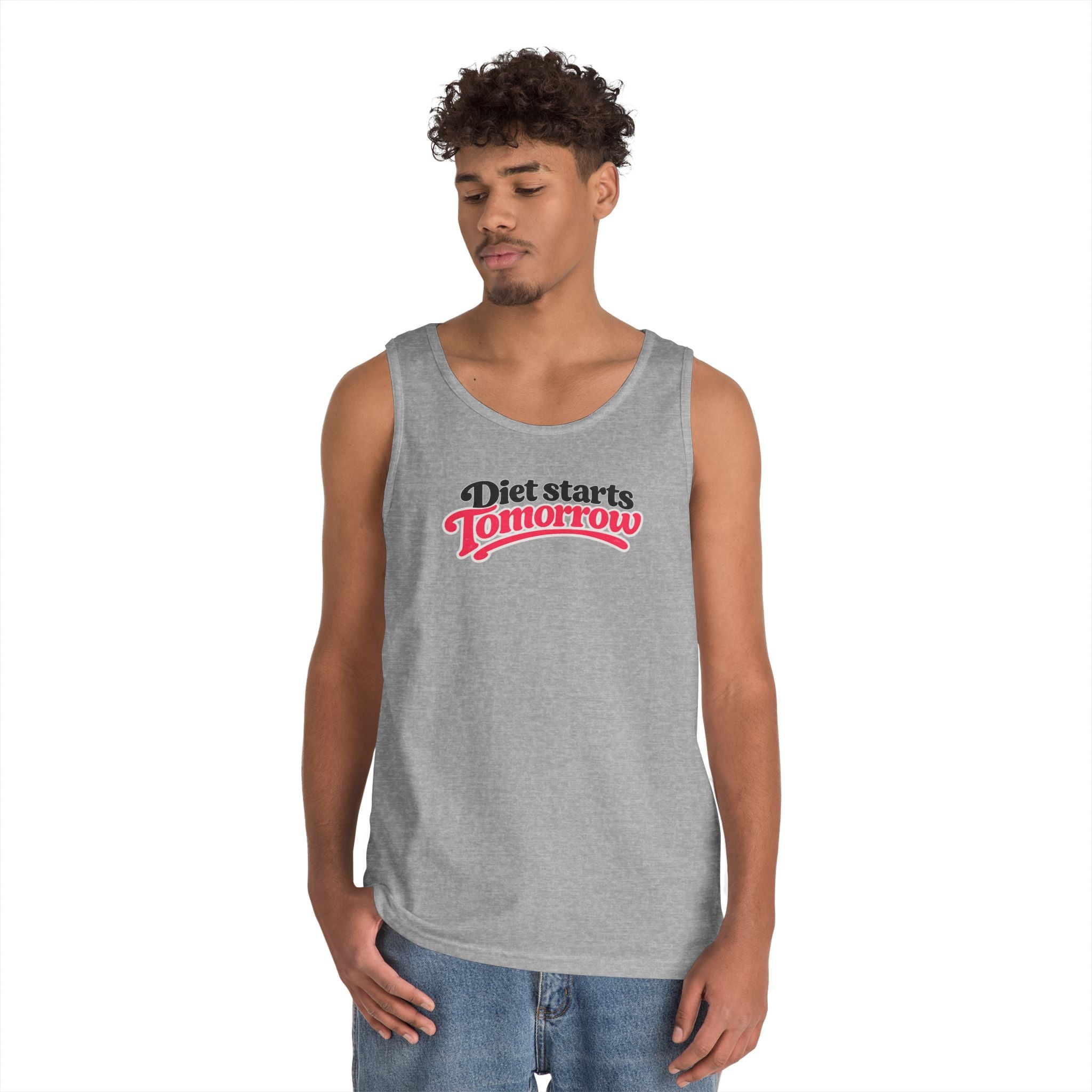 Diet Starts Tomorrow Tank Top — Funny Retro Script Fitness Tee