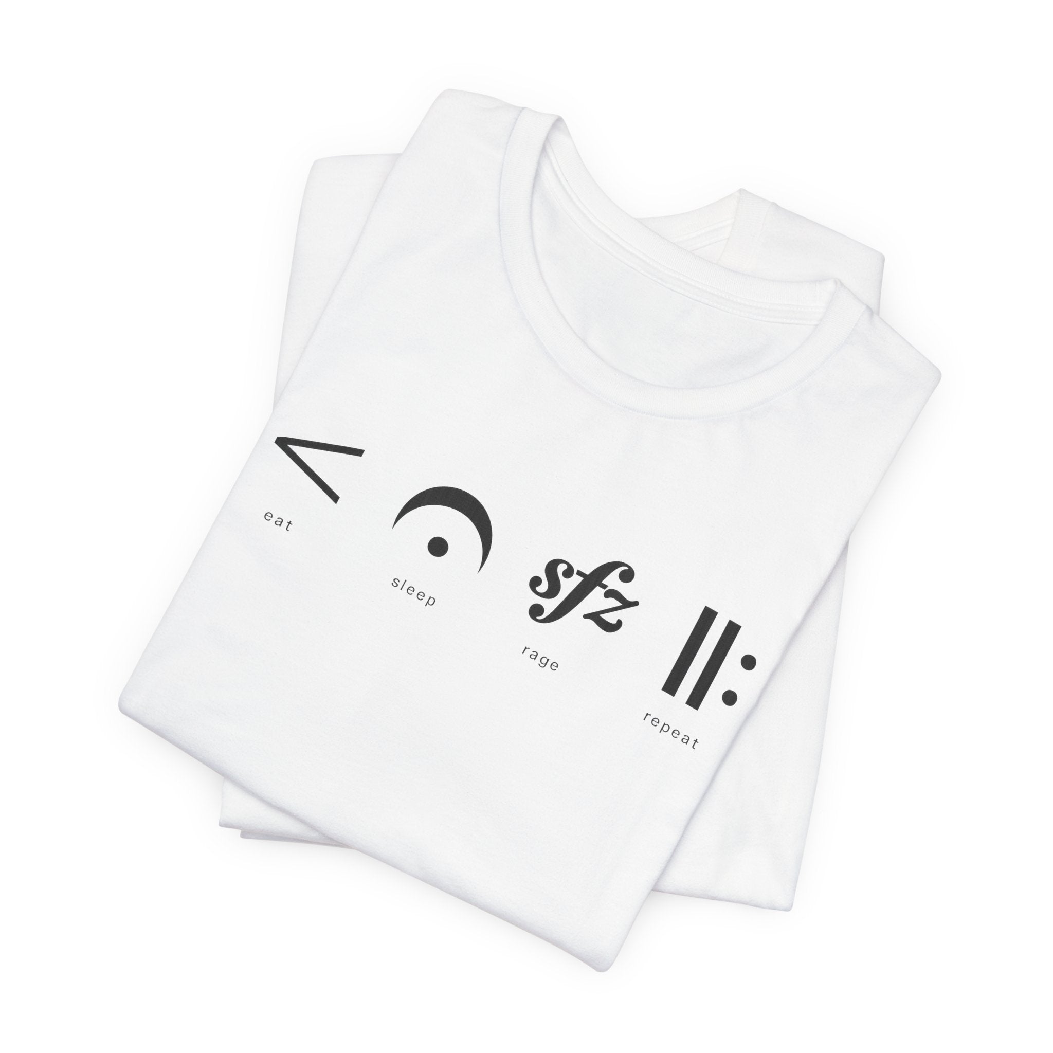 Eat, Sleep, Rage, Repeat Music Tee — Musical Symbols Graphic T-Shirt