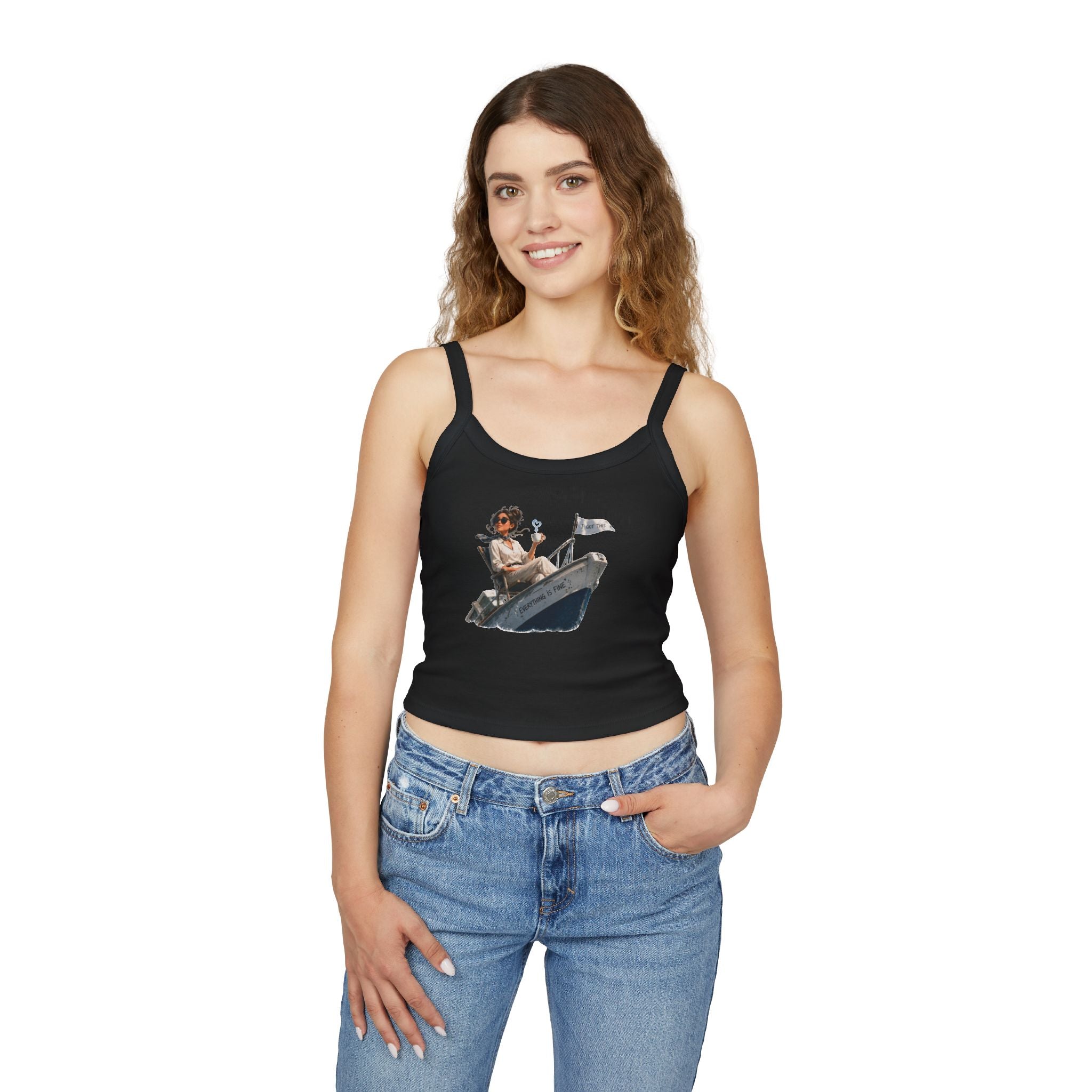 “I got this” Tank Top — Vintage Girl in Speedboat Graphic Spaghetti Strap Crop