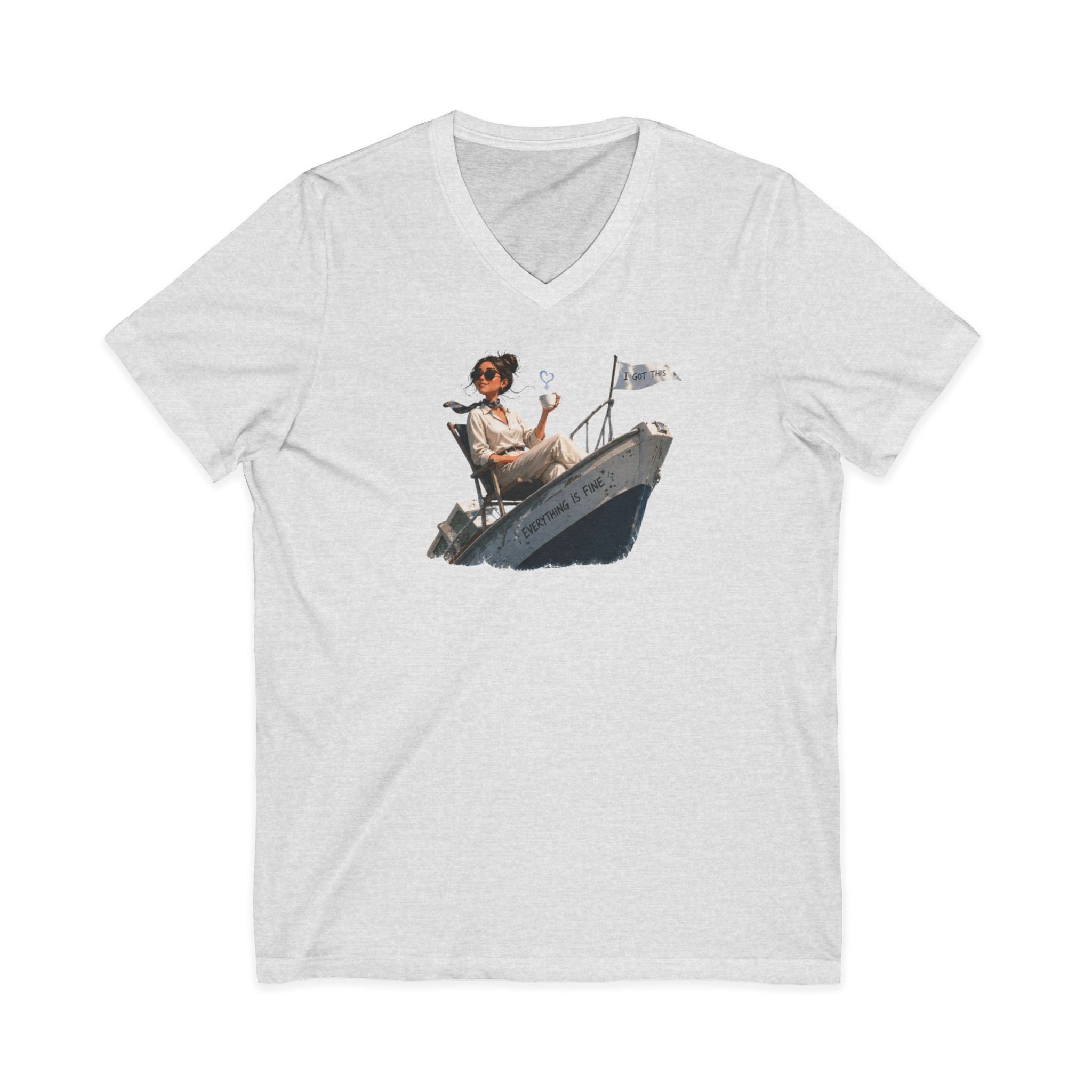 Captain Relaxing on Boat V-Neck Tee – Vintage Nautical Fishing Shirt