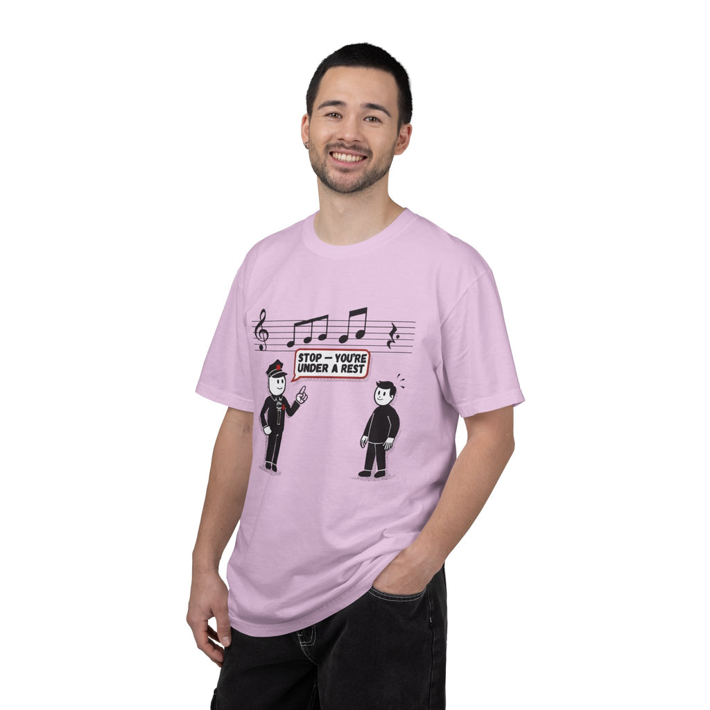 T-Shirt — 'Stop! You're Under a Rest' Music Pun Graphic Tee