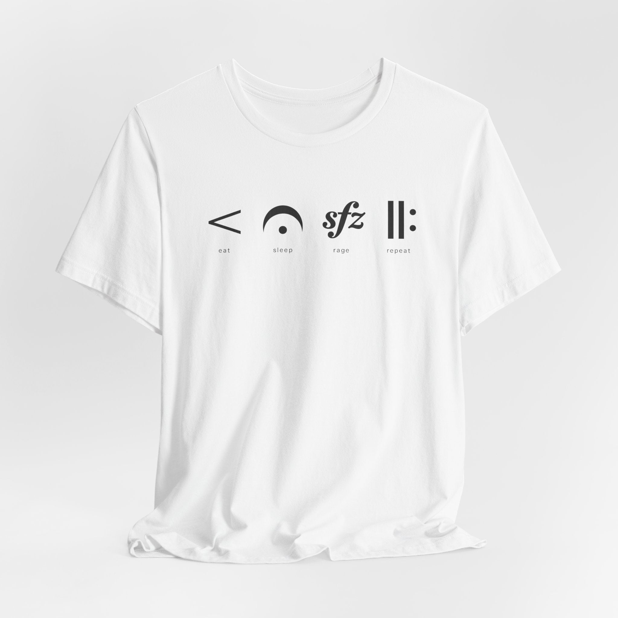 Eat, Sleep, Rage, Repeat Music Tee — Musical Symbols Graphic T-Shirt