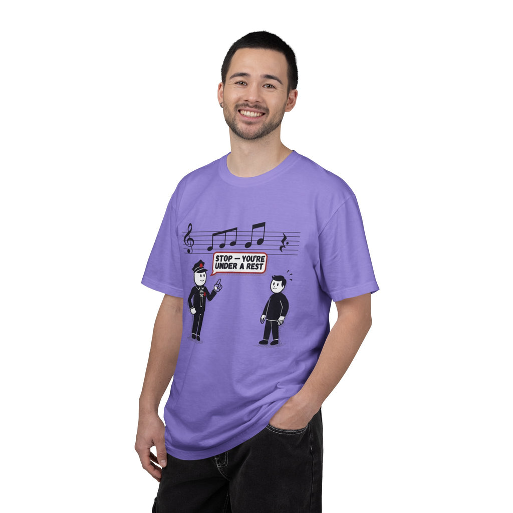 T-Shirt — 'Stop! You're Under a Rest' Music Pun Graphic Tee