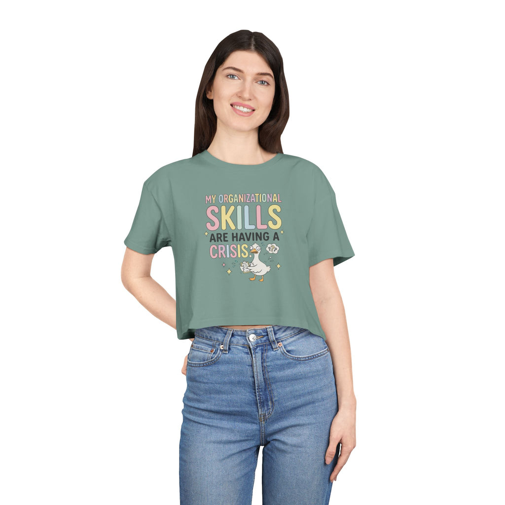 Crop Tee — "My Organizational Skills Are Having a Crisis" Cute Pastel Graphic