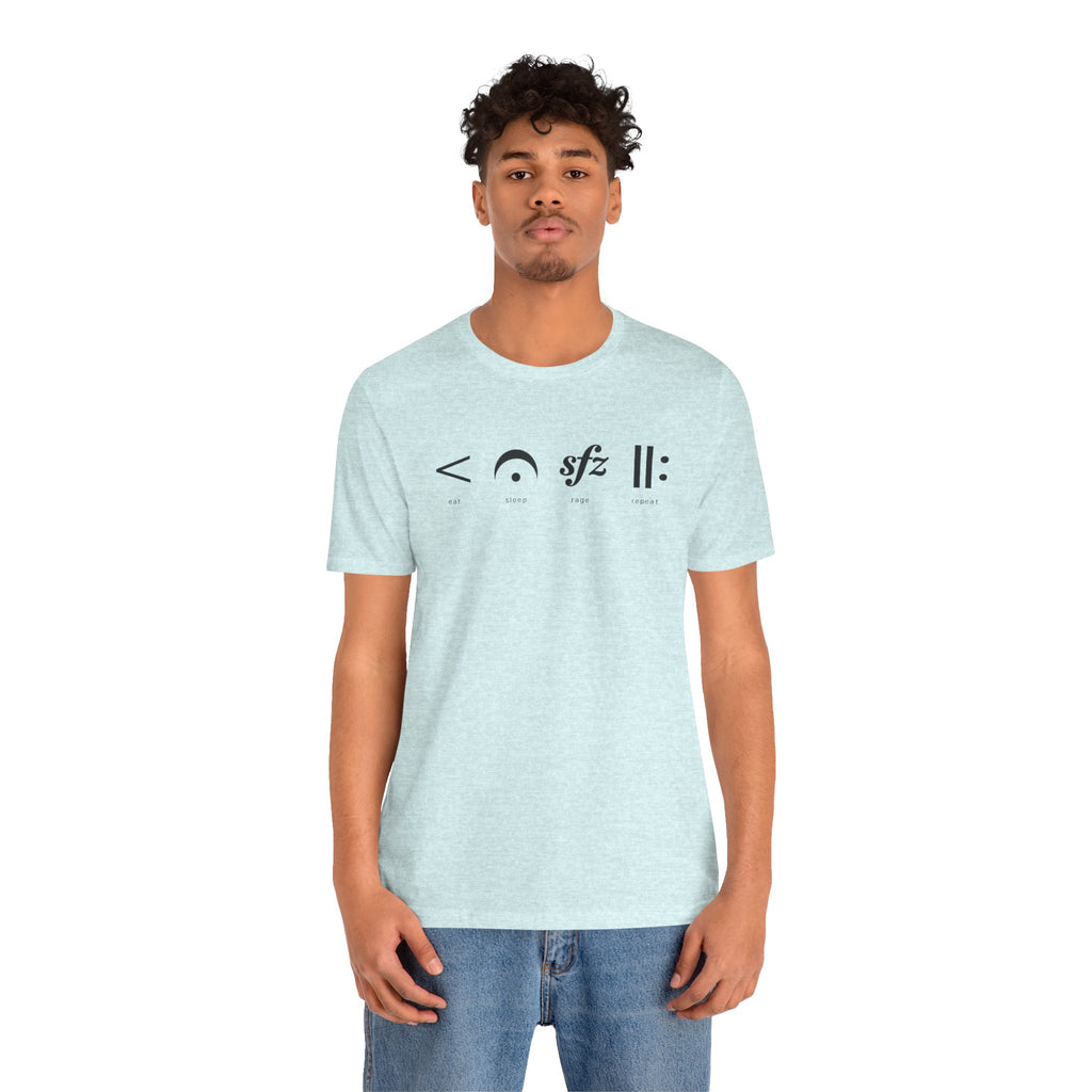 Eat, Sleep, Rage, Repeat Music Tee — Musical Symbols Graphic T-Shirt