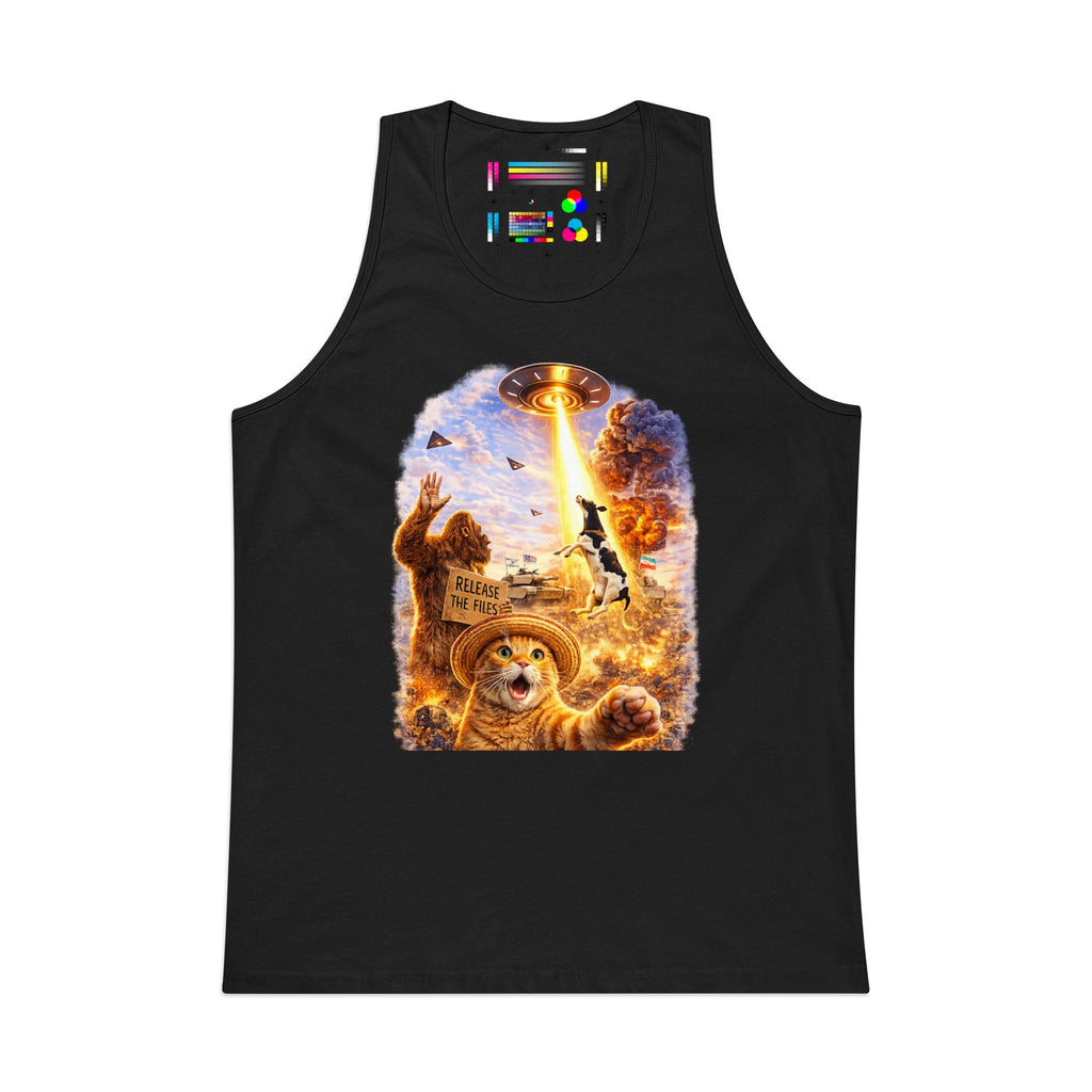 Alien Abduction Cat Selfie Muscle Tank — UFO World Chaos Graphic Tank