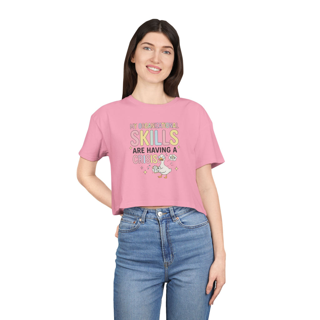 Crop Tee — "My Organizational Skills Are Having a Crisis" Cute Pastel Graphic