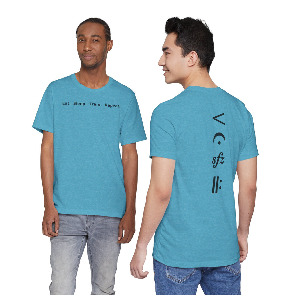 Eat. Sleep. Train. Repeat. Tee — Minimalist Music Symbols T‑Shirt