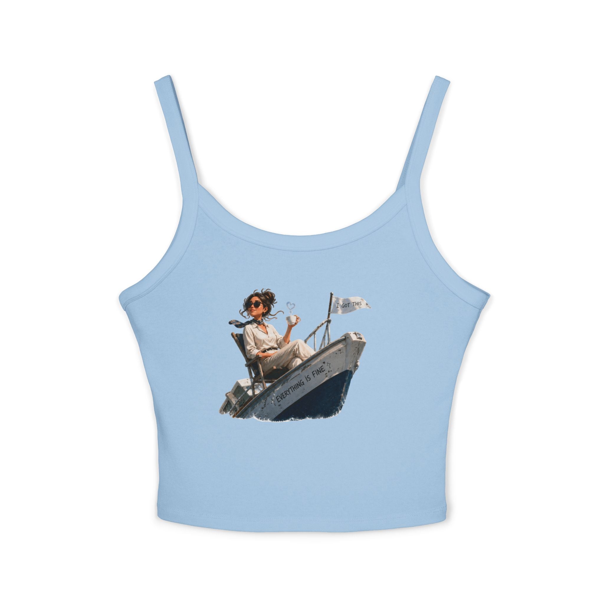 “I got this” Tank Top — Vintage Girl in Speedboat Graphic Spaghetti Strap Crop