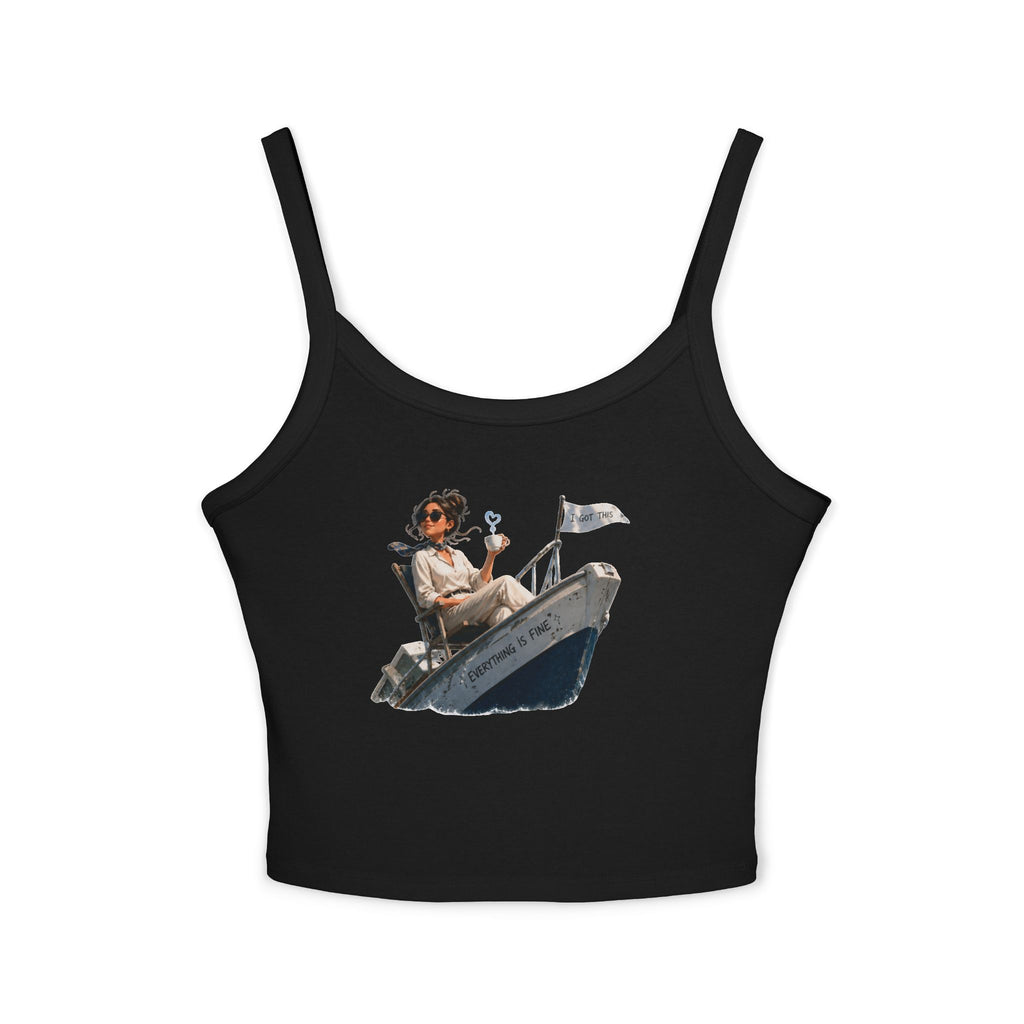 “I got this” Tank Top — Vintage Girl in Speedboat Graphic Spaghetti Strap Crop