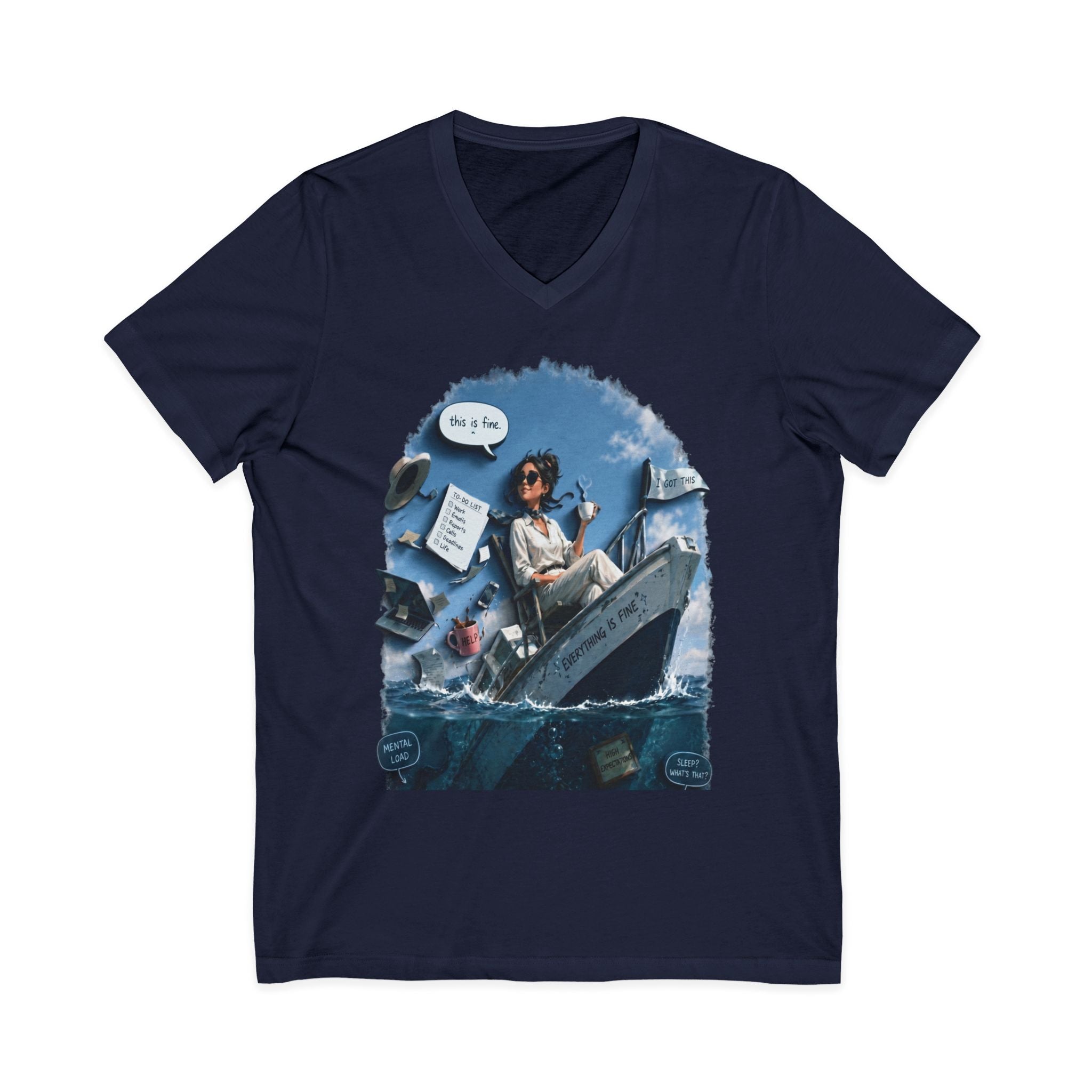 Copy of Captain Relaxing on Boat V-Neck Tee – Vintage Nautical Fishing Shirt