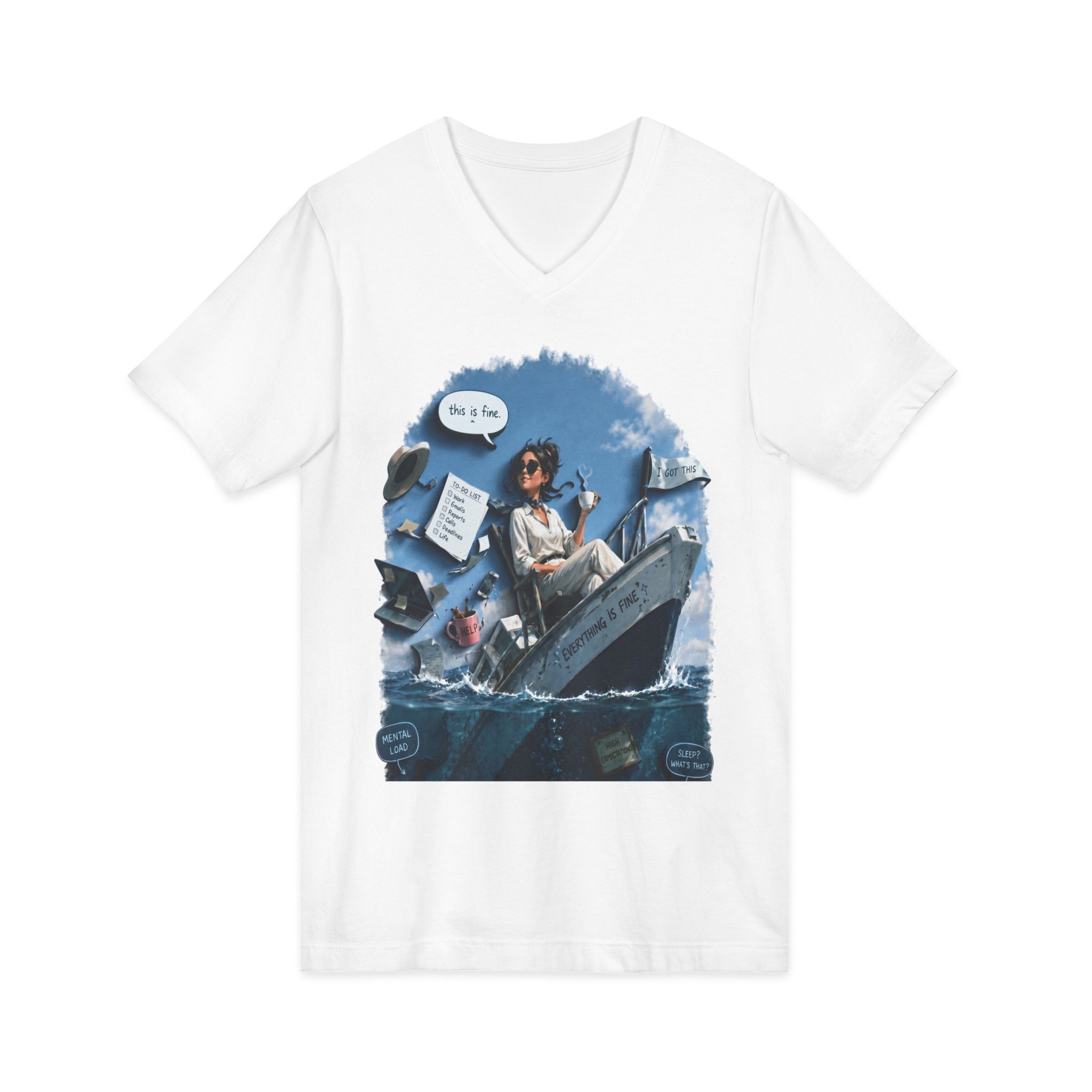 Copy of Captain Relaxing on Boat V-Neck Tee – Vintage Nautical Fishing Shirt