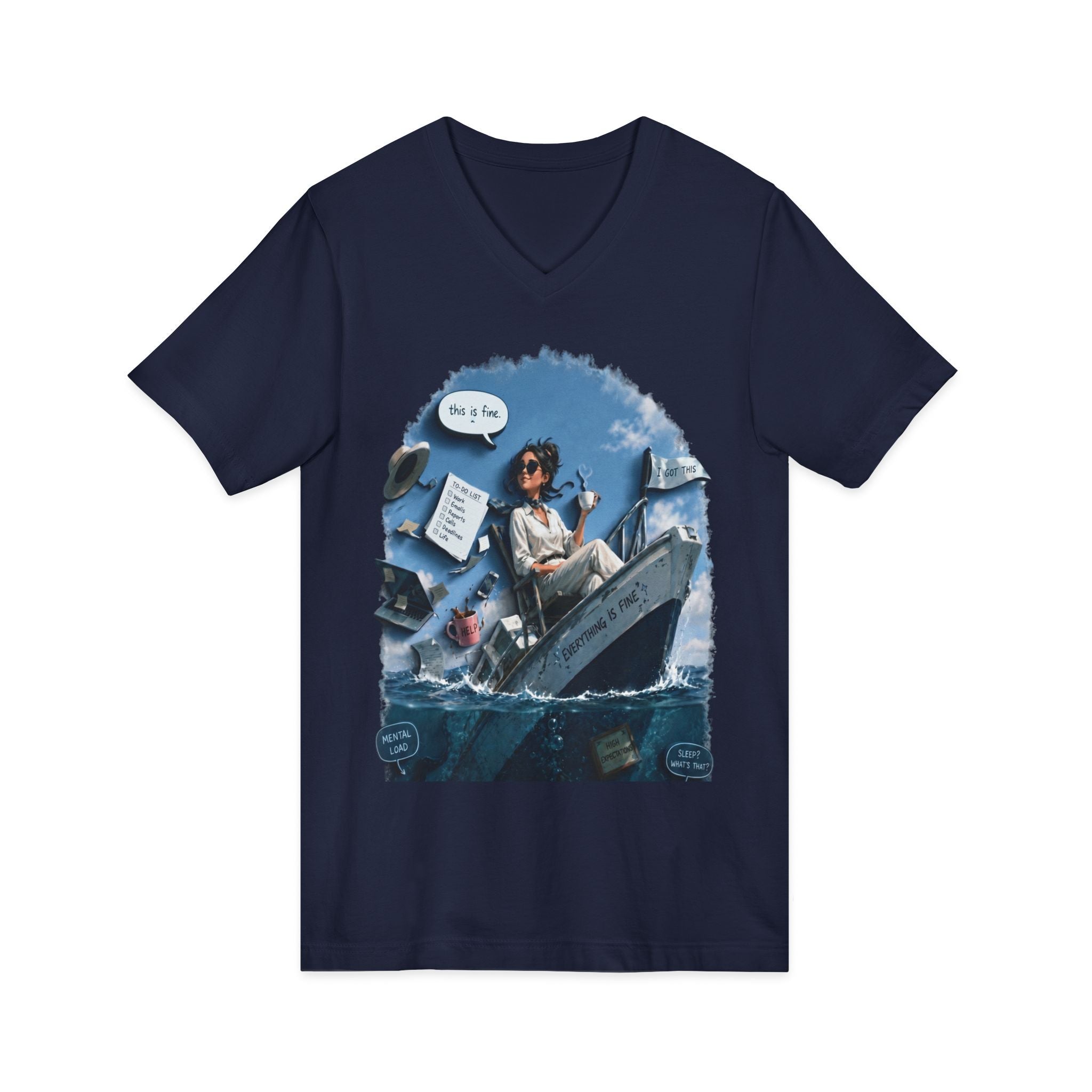Copy of Captain Relaxing on Boat V-Neck Tee – Vintage Nautical Fishing Shirt