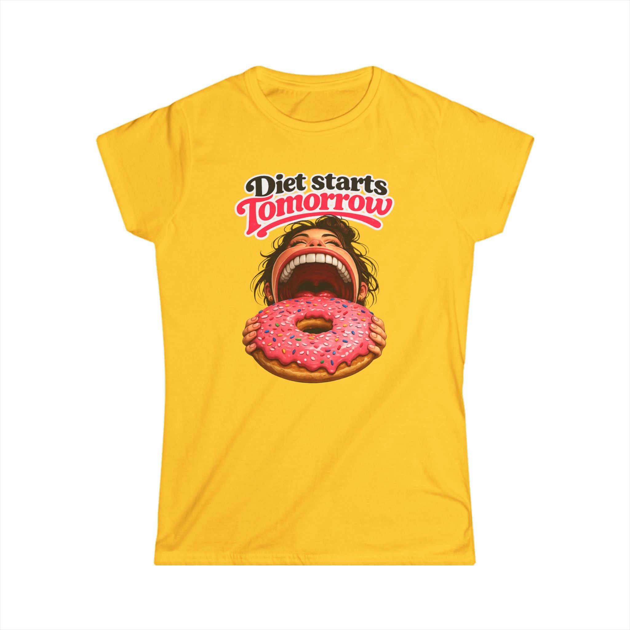 Diet Starts Tomorrow (W) T‑Shirt — Funny Donut Graphic Tee for Women