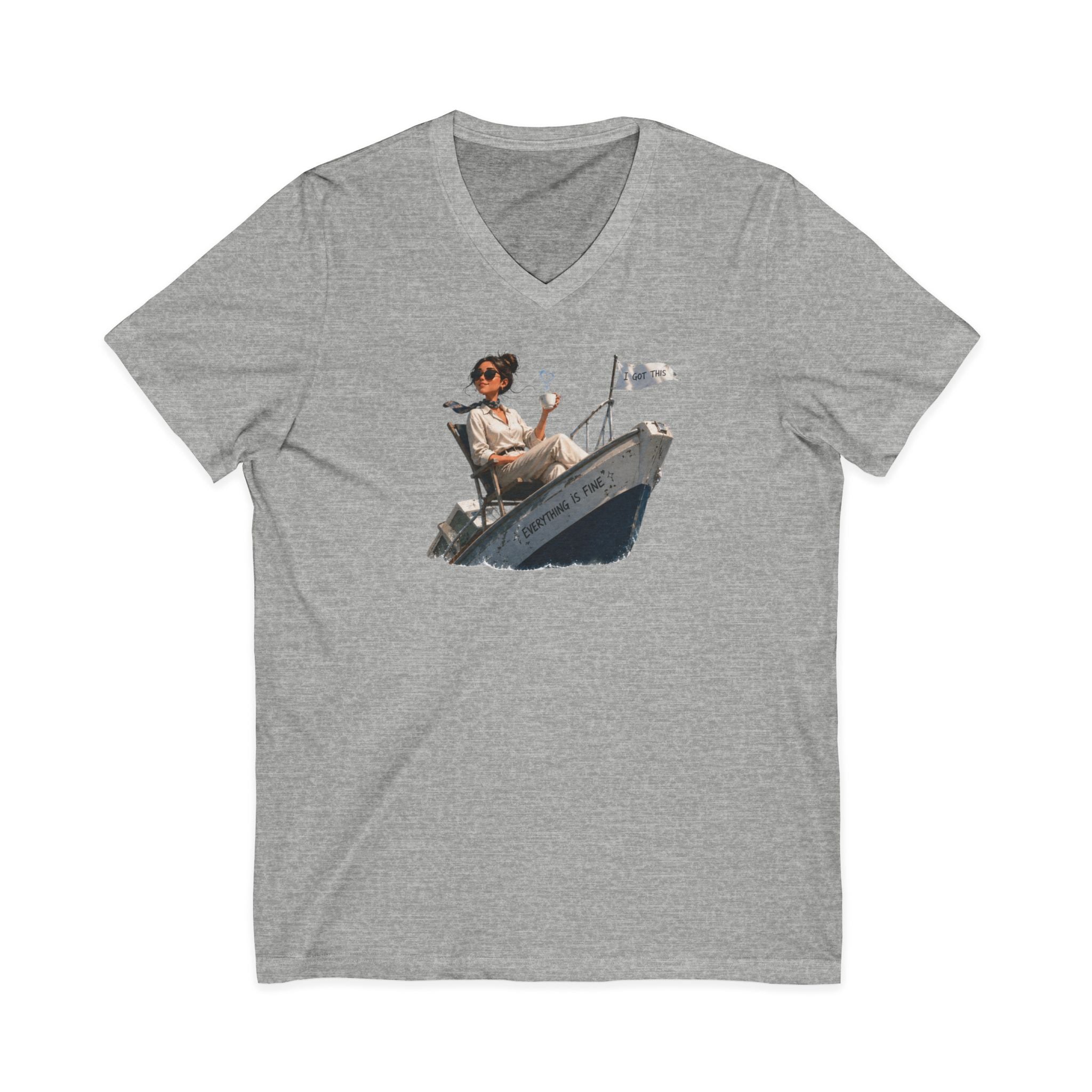 Captain Relaxing on Boat V-Neck Tee – Vintage Nautical Fishing Shirt