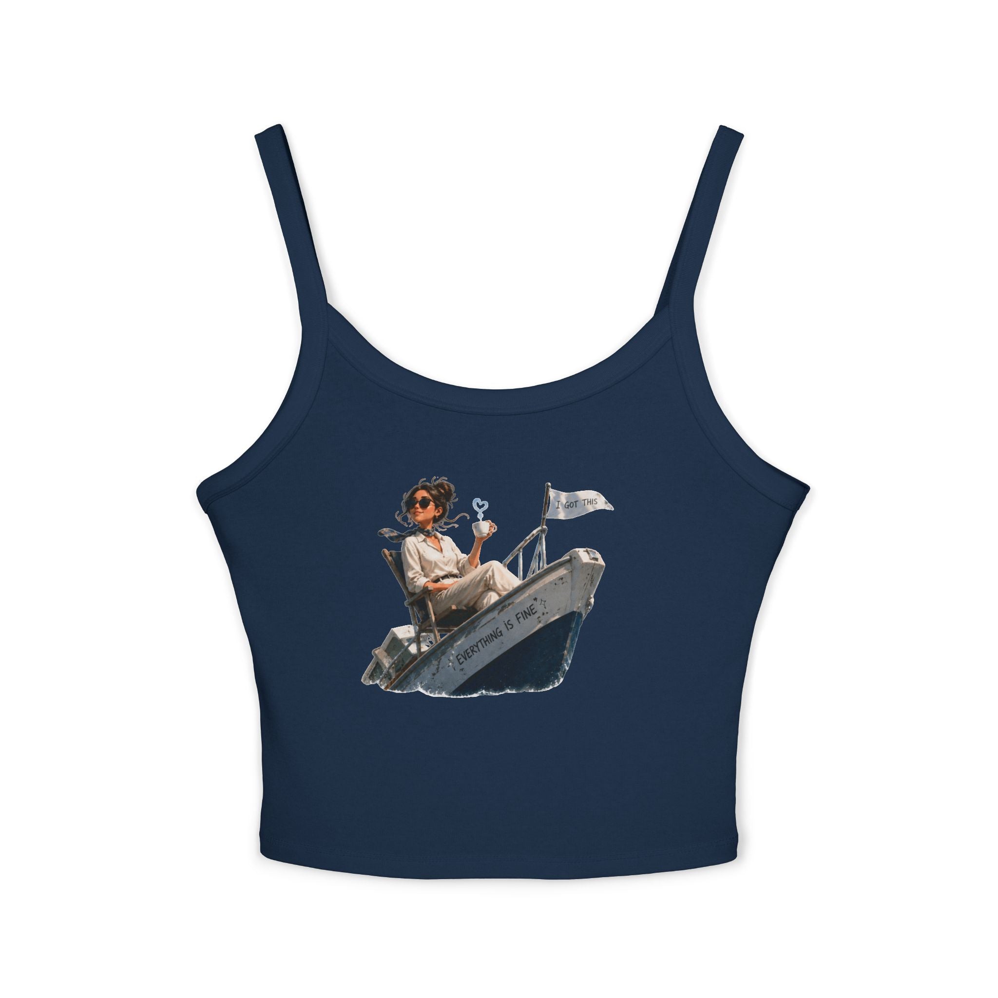 “I got this” Tank Top — Vintage Girl in Speedboat Graphic Spaghetti Strap Crop