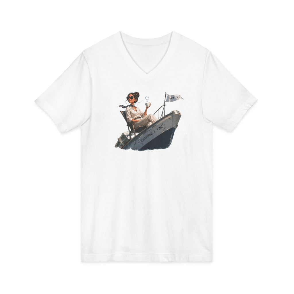Captain Relaxing on Boat V-Neck Tee – Vintage Nautical Fishing Shirt