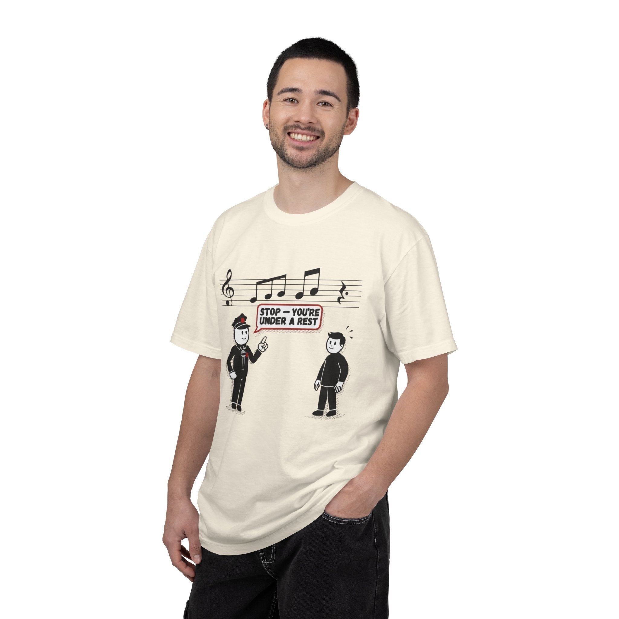 T-Shirt — 'Stop! You're Under a Rest' Music Pun Graphic Tee