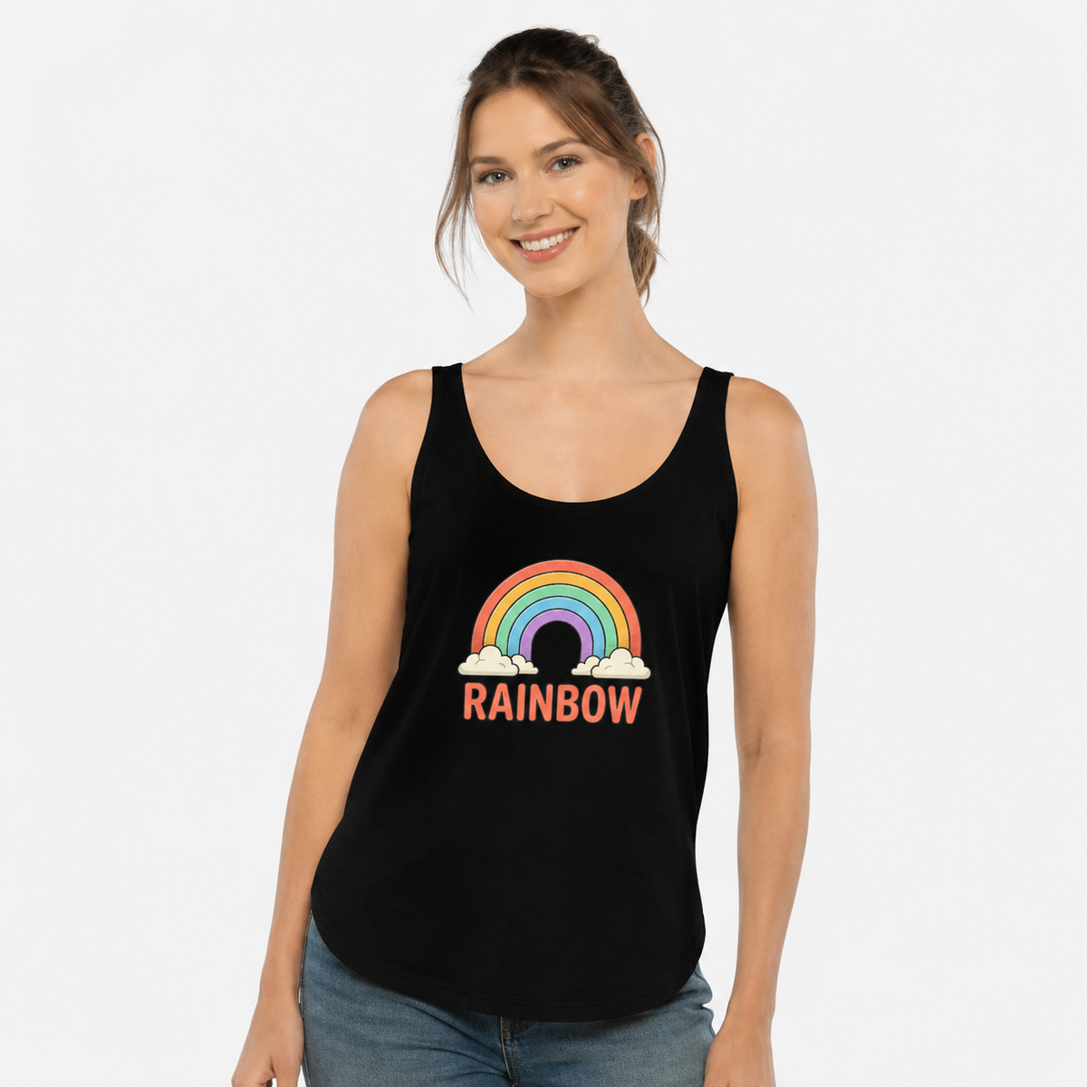 Rainbow Festival Tank Top — Cute Retro Rainbow Graphic for Women ("RAINBOW")