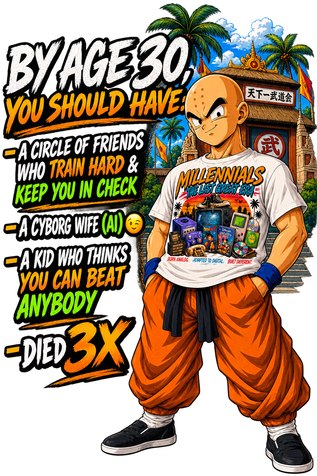 Krillin After 30 Bragging Rights — Anime Millennials Graphic Tee