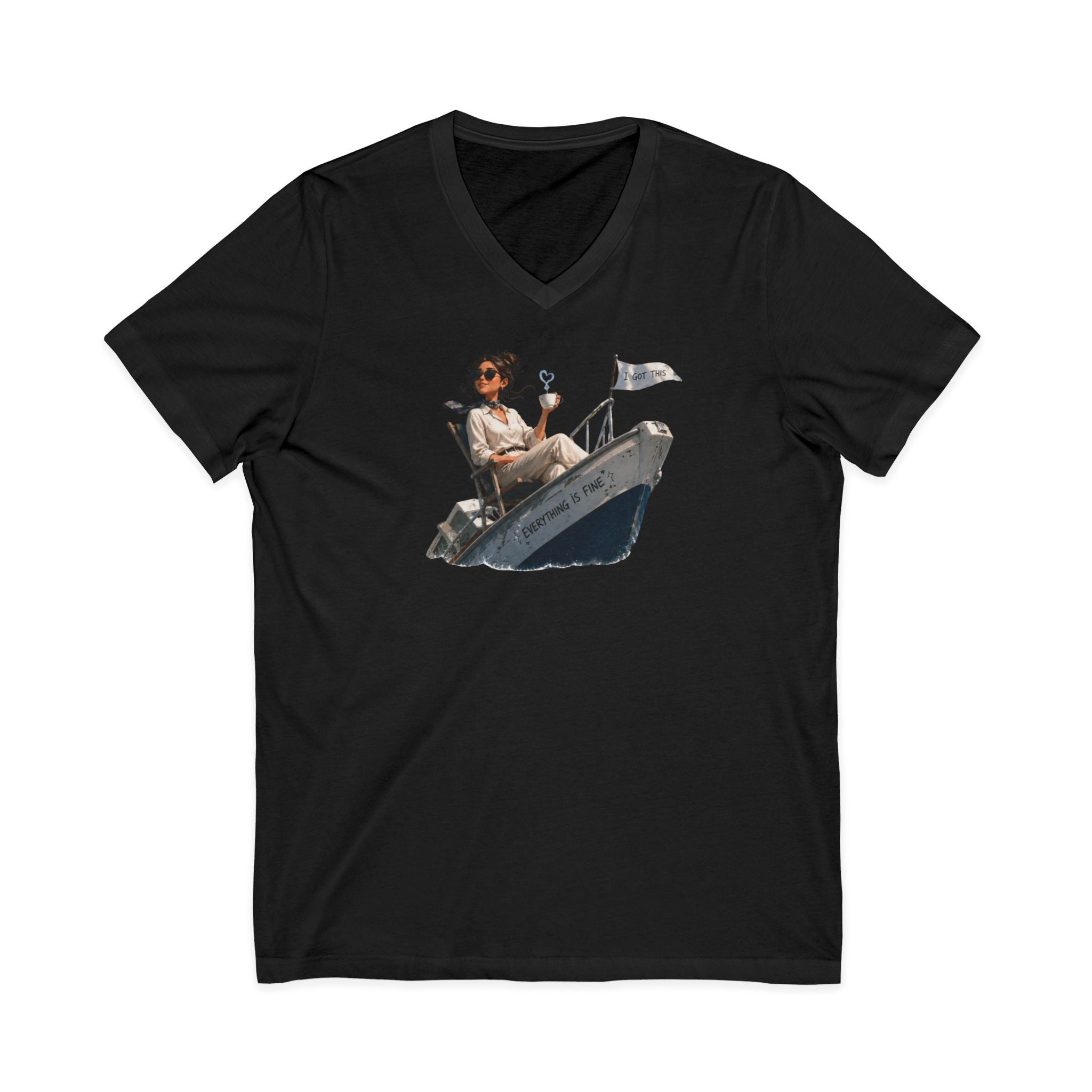 Captain Relaxing on Boat V-Neck Tee – Vintage Nautical Fishing Shirt