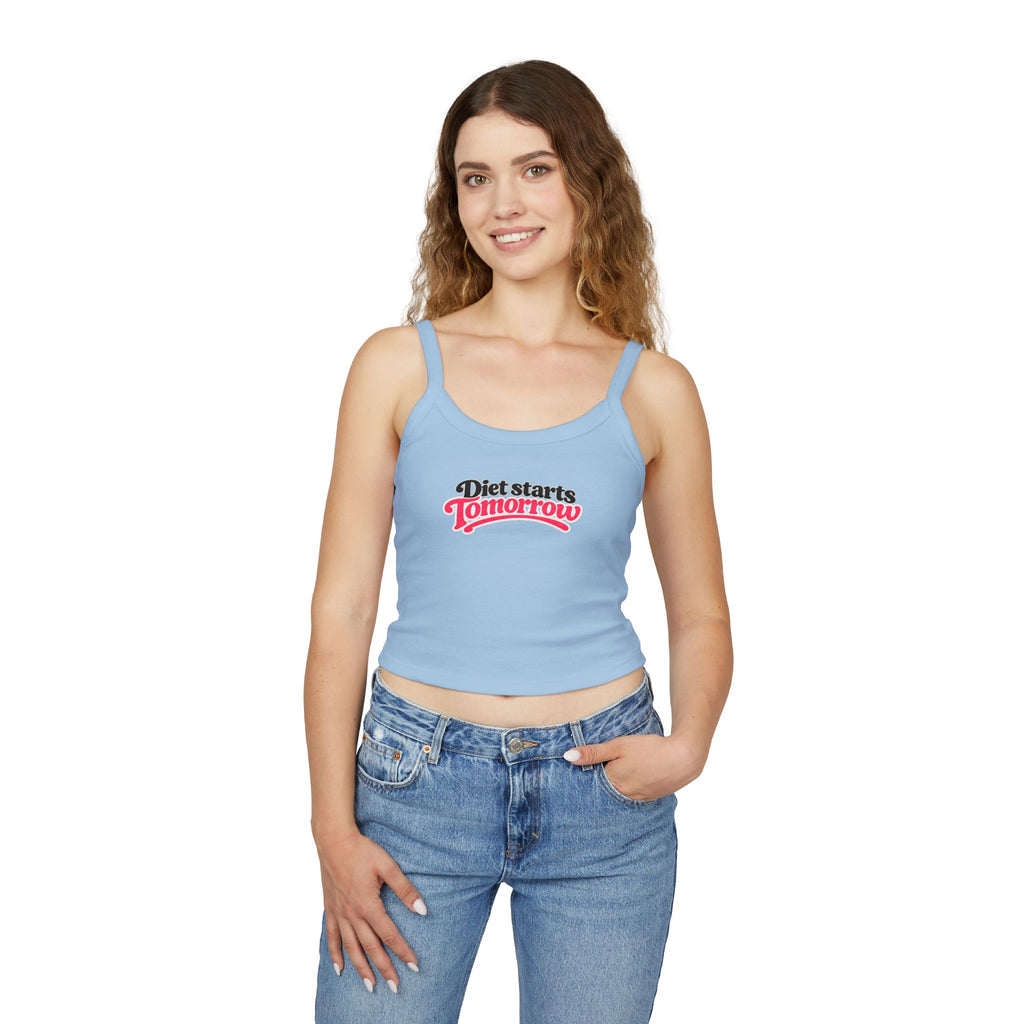 Spaghetti Tank Top — "Diet Starts Tomorrow" Graphic Crop Tank