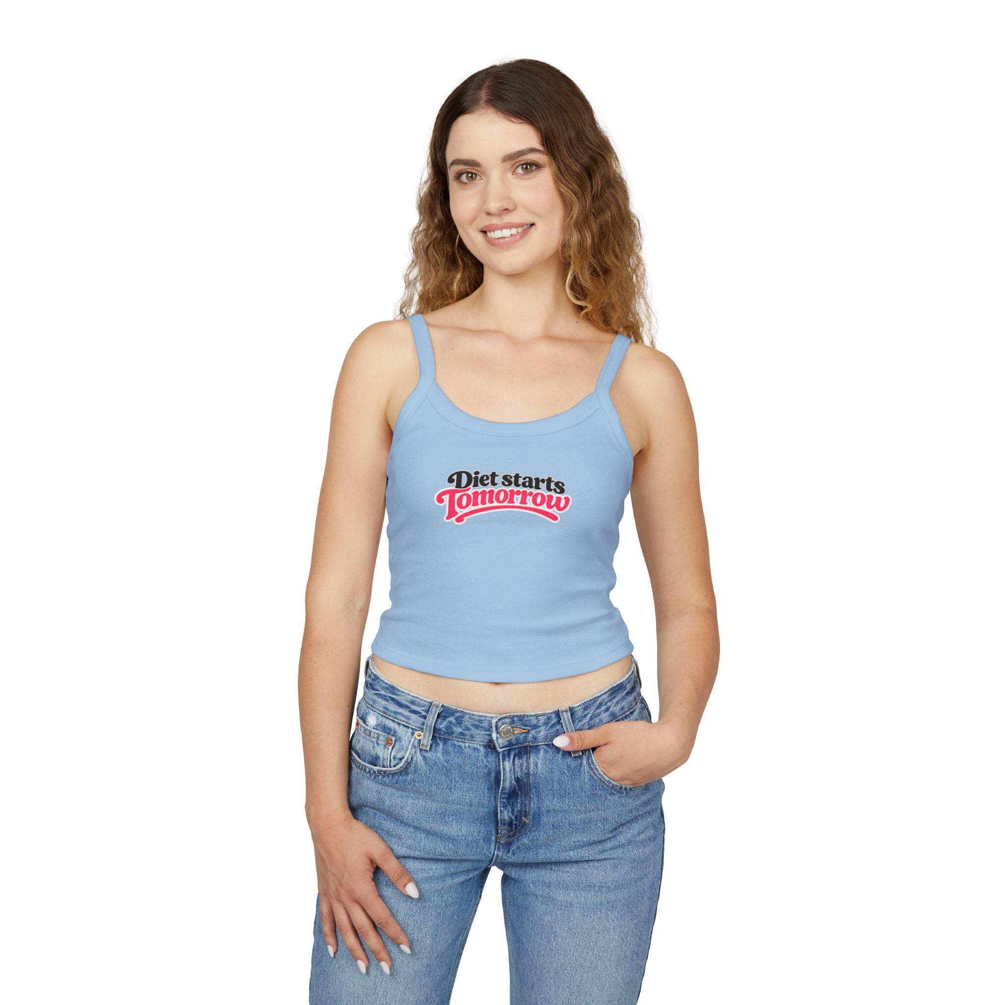 Spaghetti Tank Top — "Diet Starts Tomorrow" Graphic Crop Tank