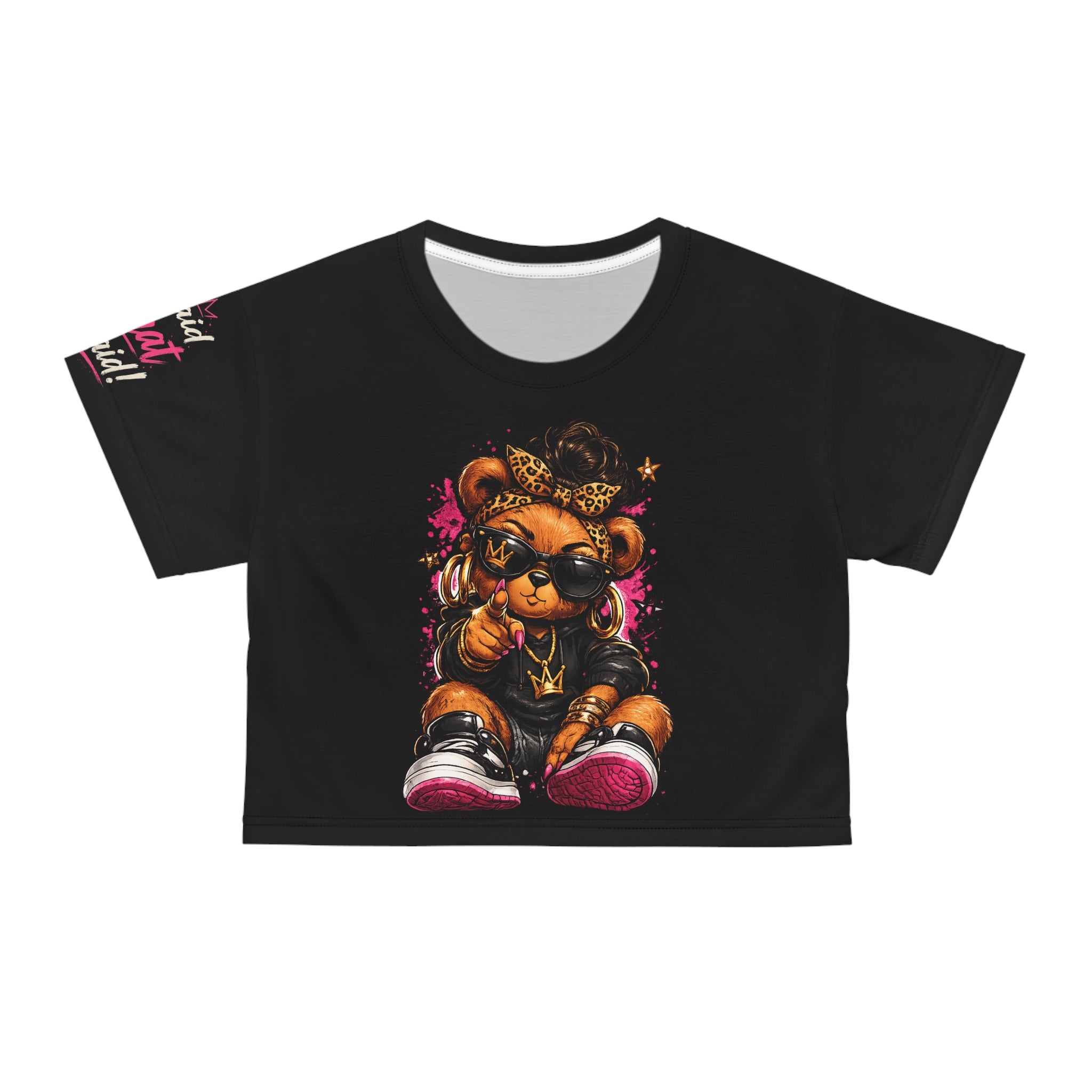 Cute Hip-Hop Teddy Bear Crop Tee — "I said What I said" Graphic