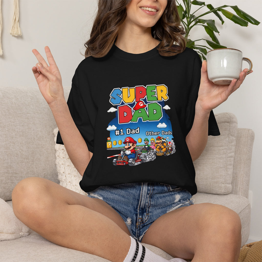 T-Shirt — "Super Dad" Retro Racing Gamer Tee (No.1 Dad)