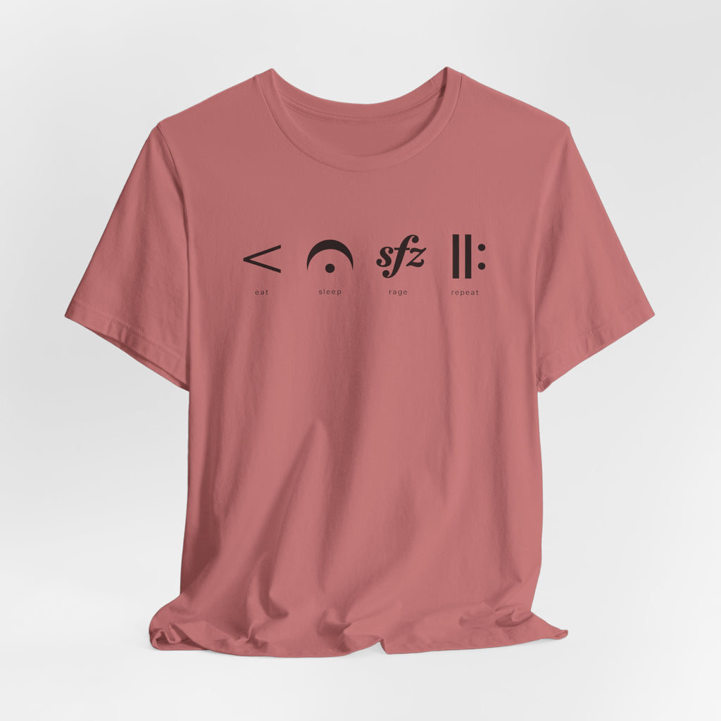 Eat, Sleep, Rage, Repeat Music Tee — Musical Symbols Graphic T-Shirt