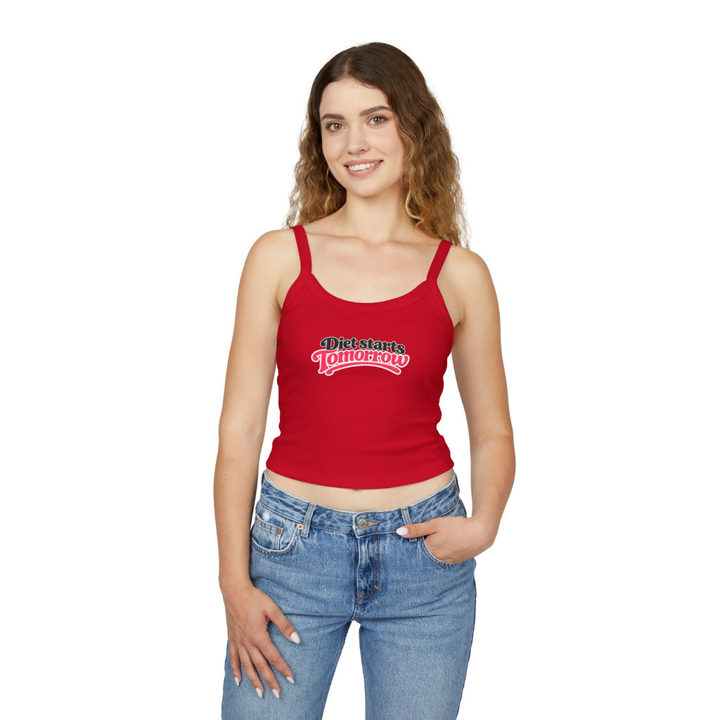 Spaghetti Tank Top — "Diet Starts Tomorrow" Graphic Crop Tank