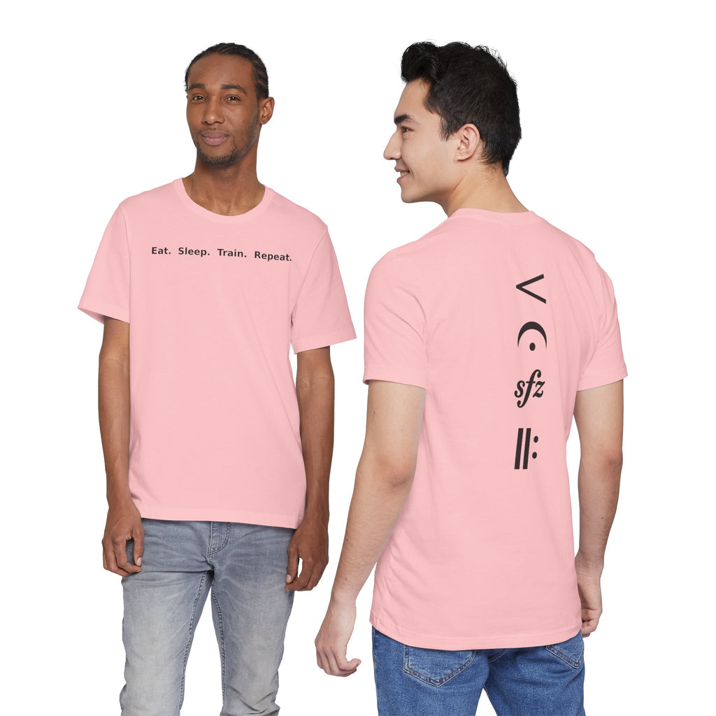 Eat. Sleep. Train. Repeat. Tee — Minimalist Music Symbols T‑Shirt