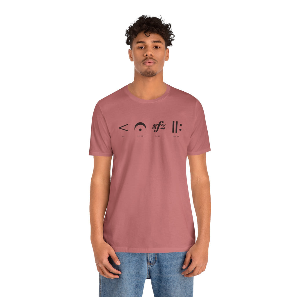 Eat, Sleep, Rage, Repeat Music Tee — Musical Symbols Graphic T-Shirt