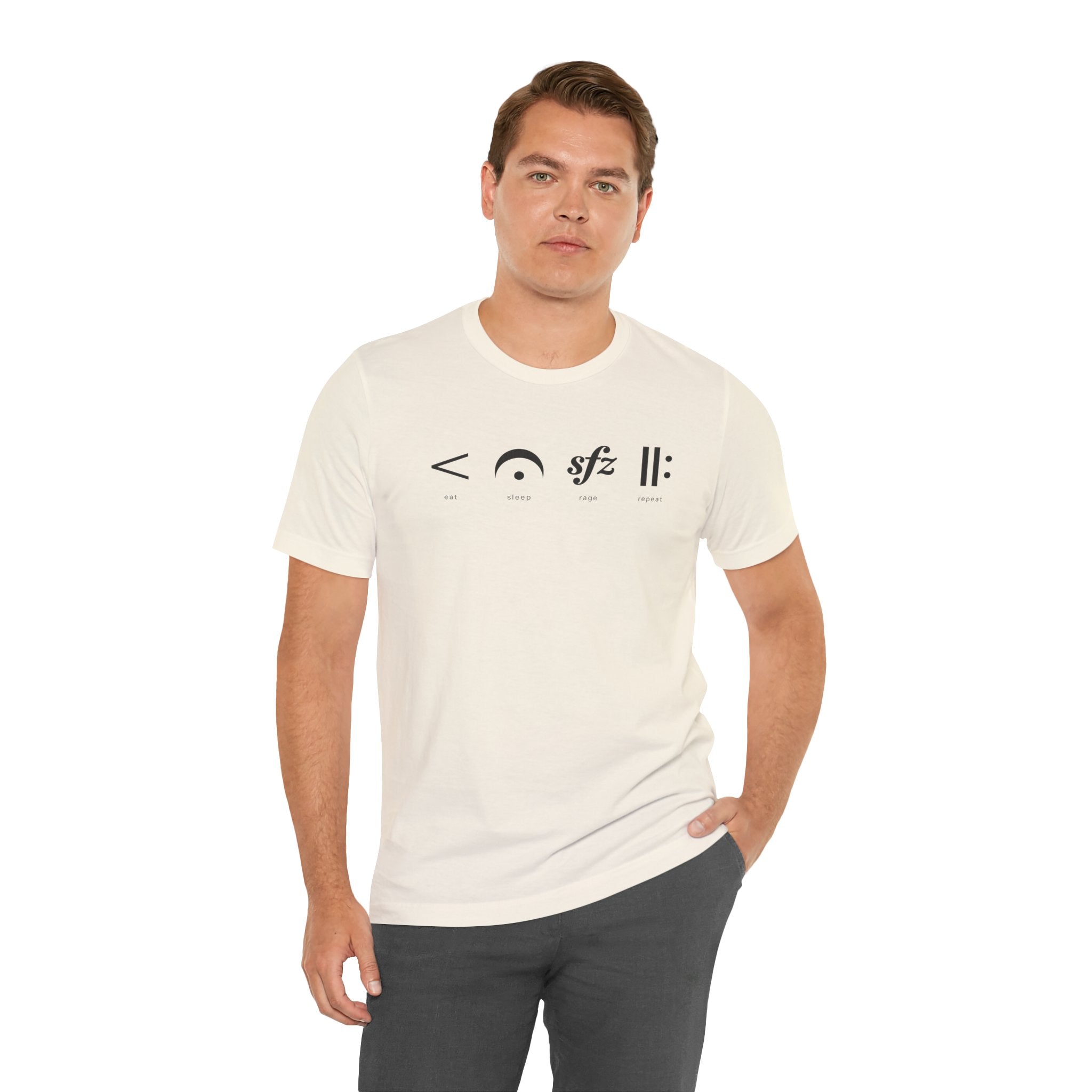 Eat, Sleep, Rage, Repeat Music Tee — Musical Symbols Graphic T-Shirt