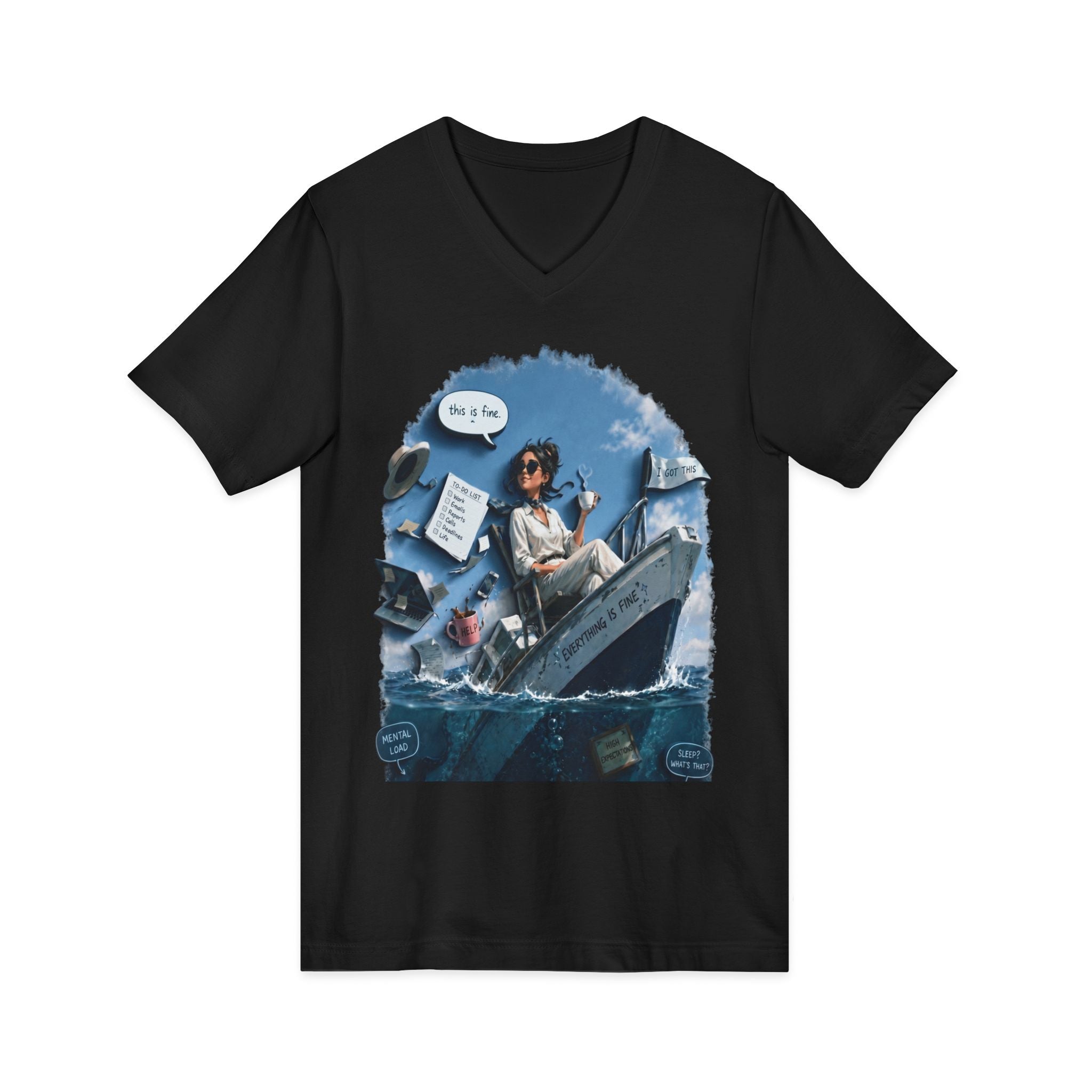 Copy of Captain Relaxing on Boat V-Neck Tee – Vintage Nautical Fishing Shirt