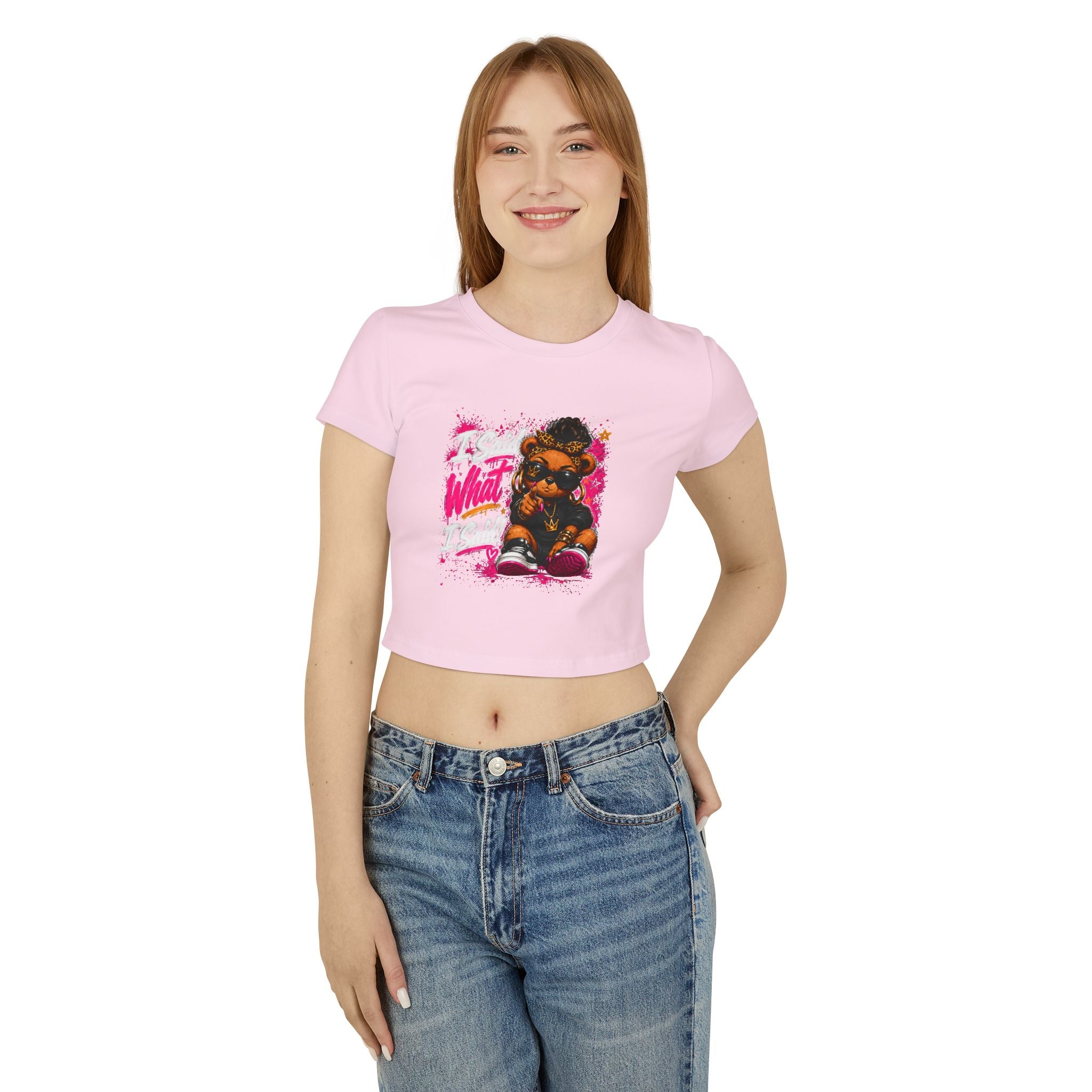 “I said what I said” - Vintage Cute Bear Graphic Crop Tee — 'CUTE' Pink Streetwear Women's Baby Tee