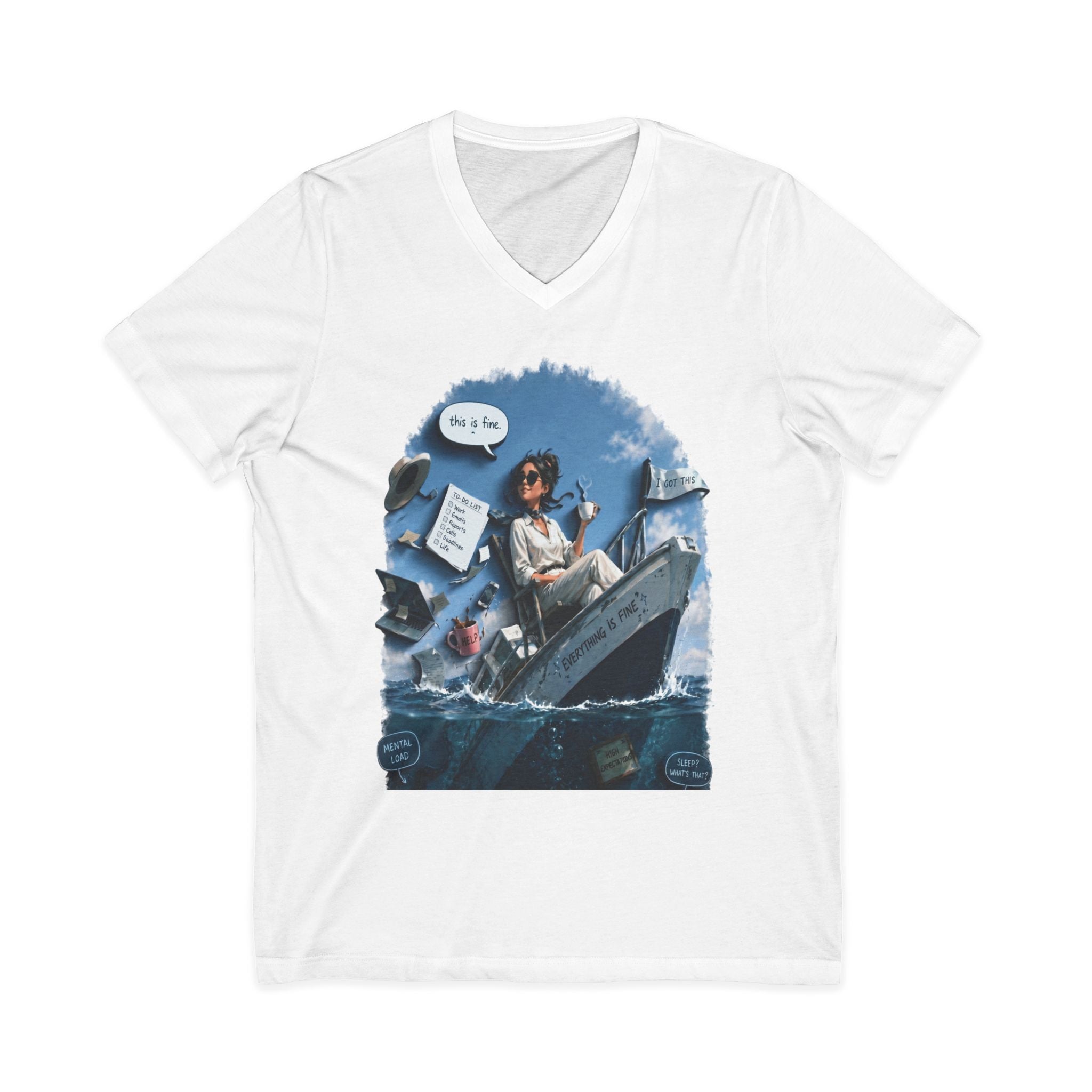 Copy of Captain Relaxing on Boat V-Neck Tee – Vintage Nautical Fishing Shirt