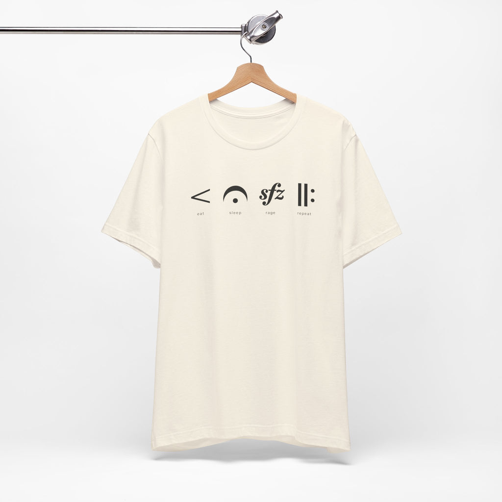 Eat, Sleep, Rage, Repeat Music Tee — Musical Symbols Graphic T-Shirt