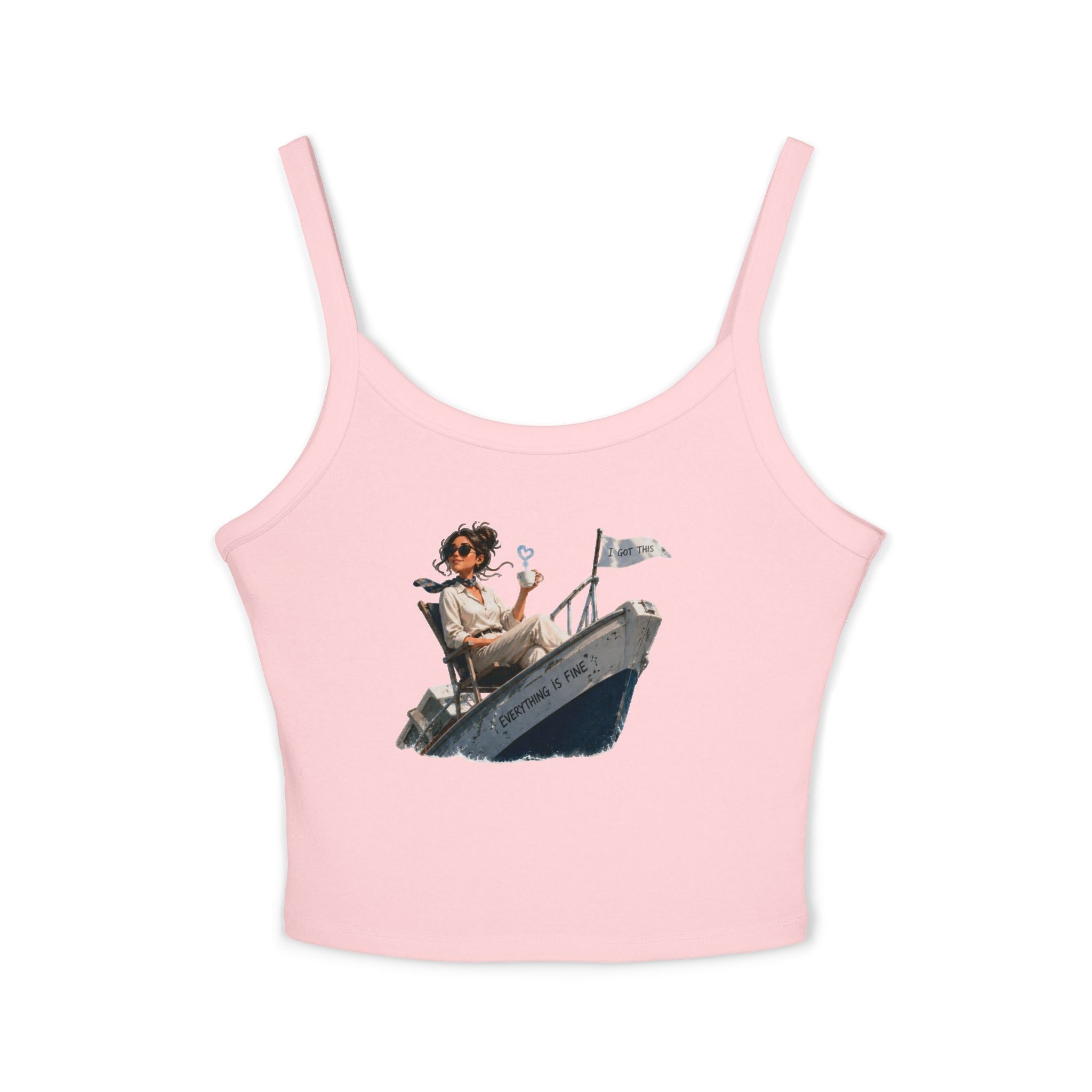 “I got this” Tank Top — Vintage Girl in Speedboat Graphic Spaghetti Strap Crop