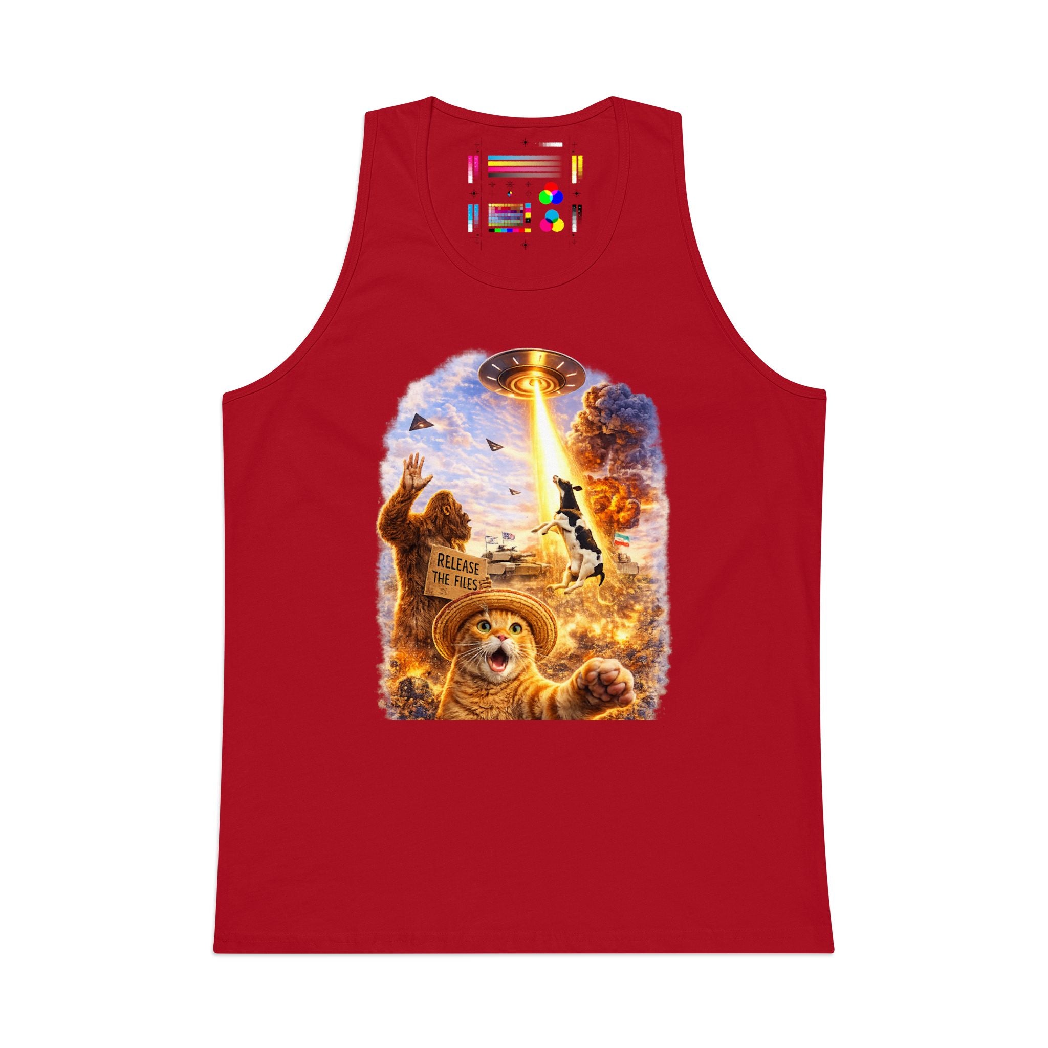 Alien Abduction Cat Selfie Muscle Tank — UFO World Chaos Graphic Tank